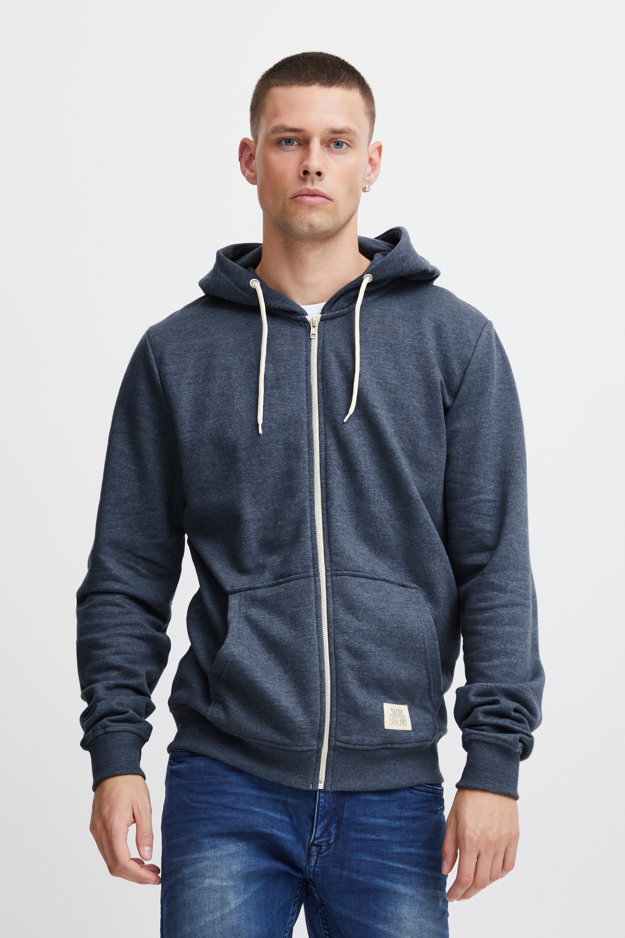 Image of Blend Kapuzensweatjacke "BHNOAH" aus Baumwolle und Polyester, Slim Fit, mit Reissverschluss