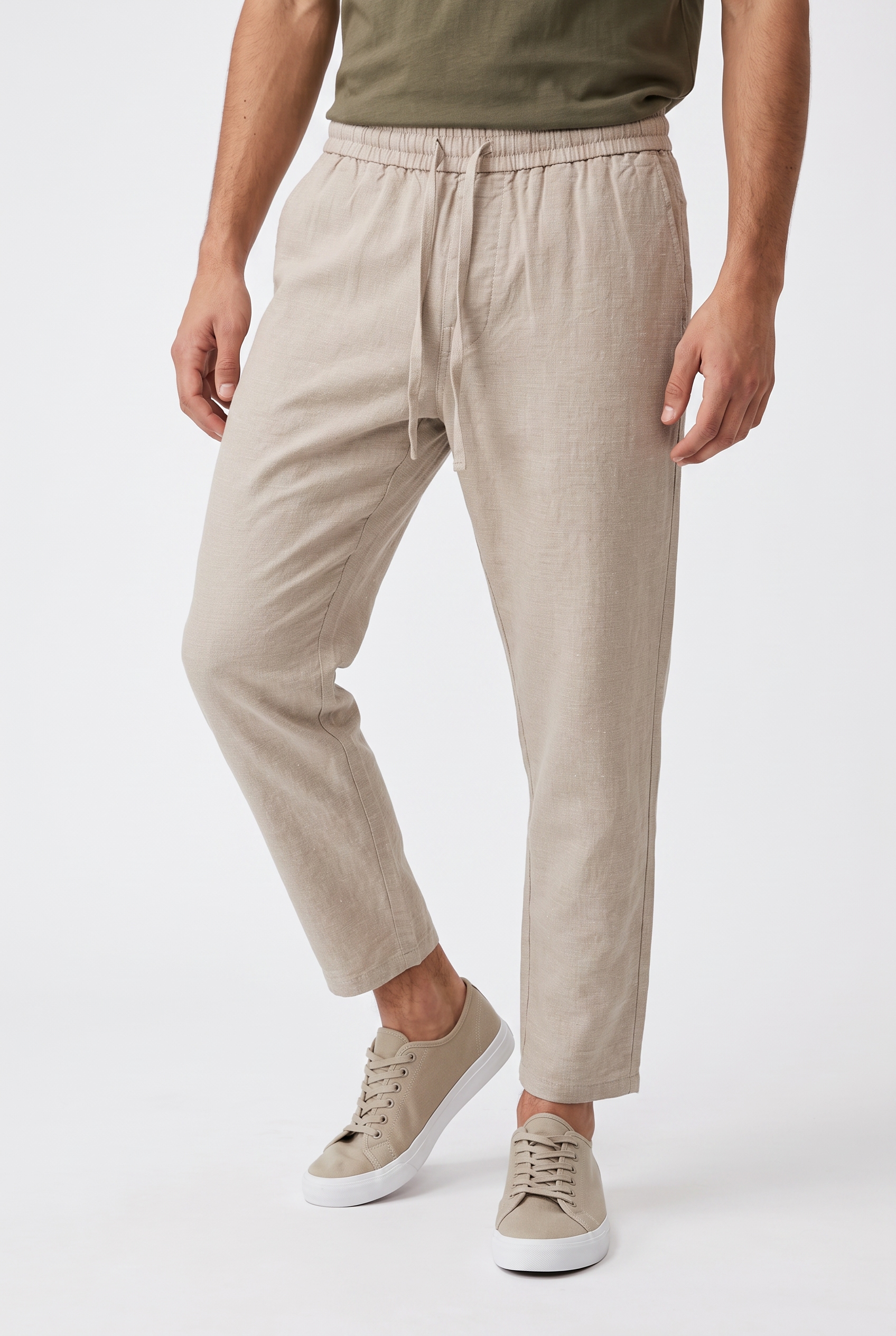 ONLY & SONS Pantalon à enfiler »ONSLINUS CROP 0007 COT LIN PNT NOOS«  coton avec lin, ceinture élastique et cordon