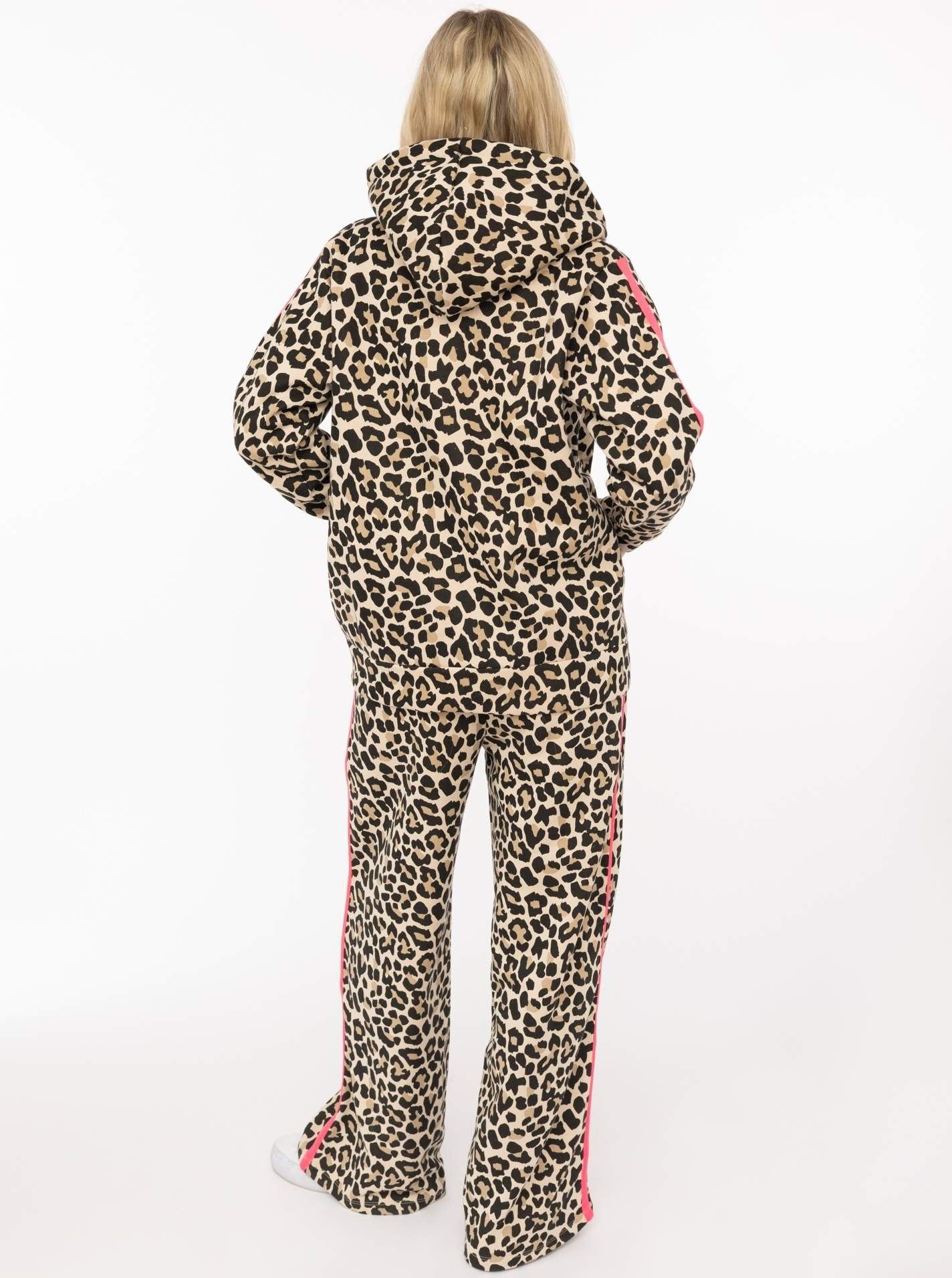 Zwillingsherz Sweat à capuche »"Leo Stripe"« motif léopard, bande rose sur le bras, capuche avec cordon, poche, fermeture éclair