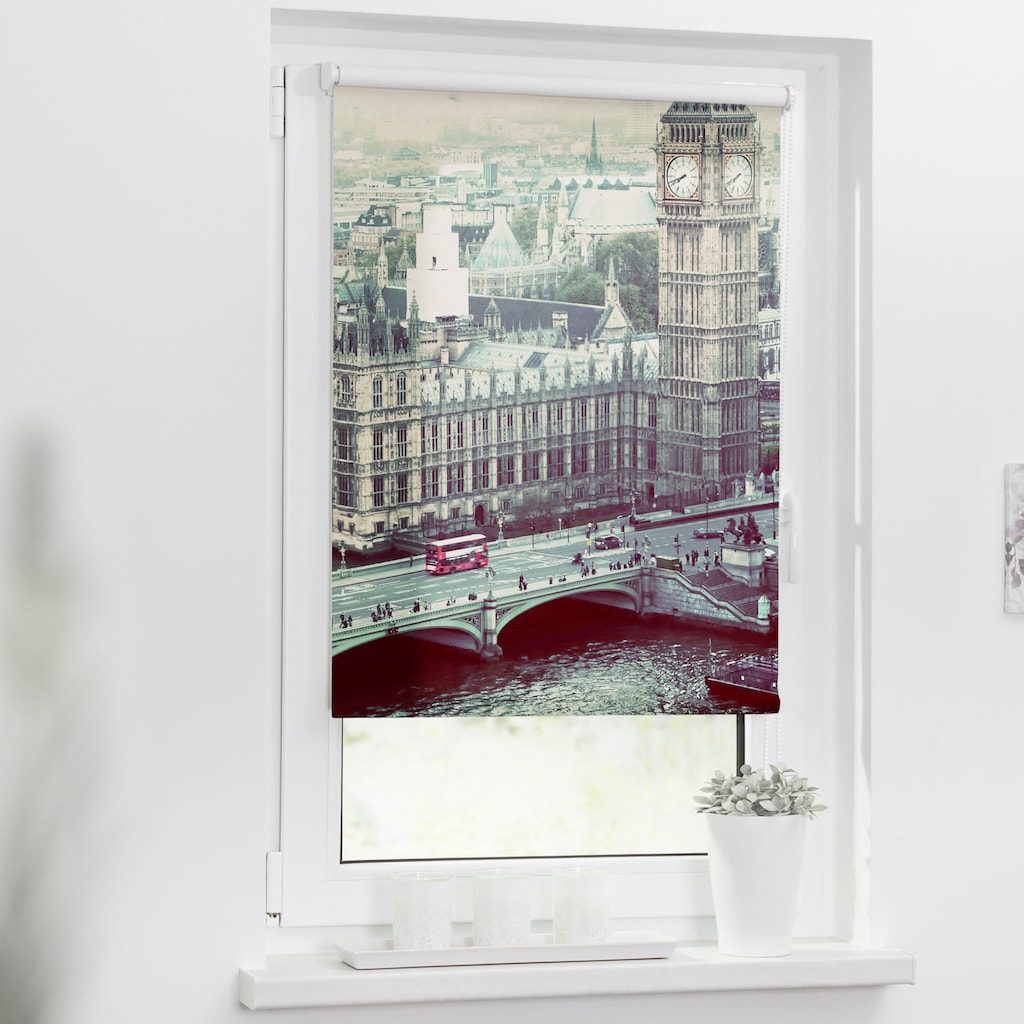 LICHTBLICK ORIGINAL Seitenzugrollo »Klemmfix Motiv London Westminster«, Lichtschutz, ohne Bohren, freihängend
