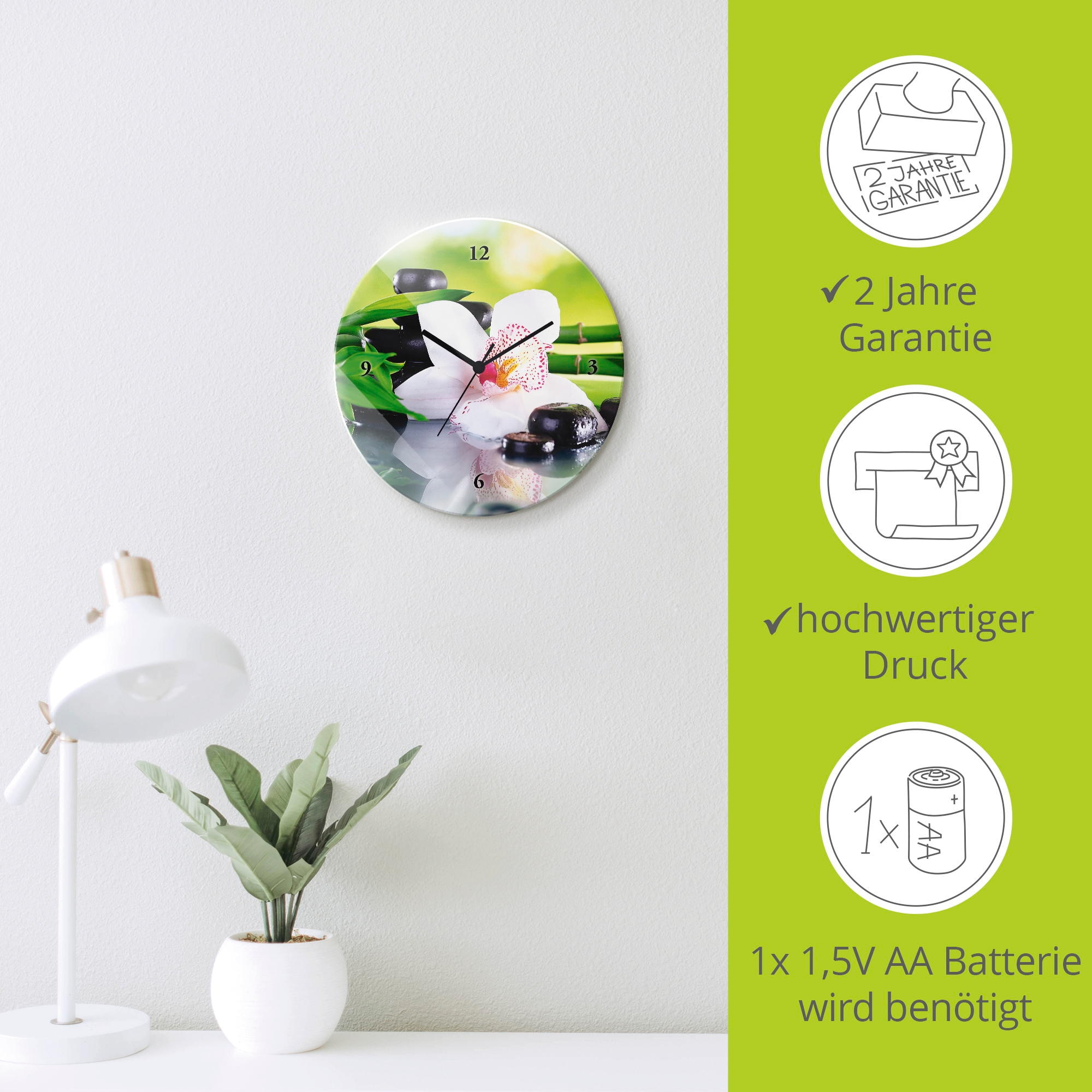 Artland Horloge murale »Spa Steine Bambus Zweige Orchidee« wahlweise mit Quarz- oder Funkuhrwerk, lautlos ohne Tickgeräusche