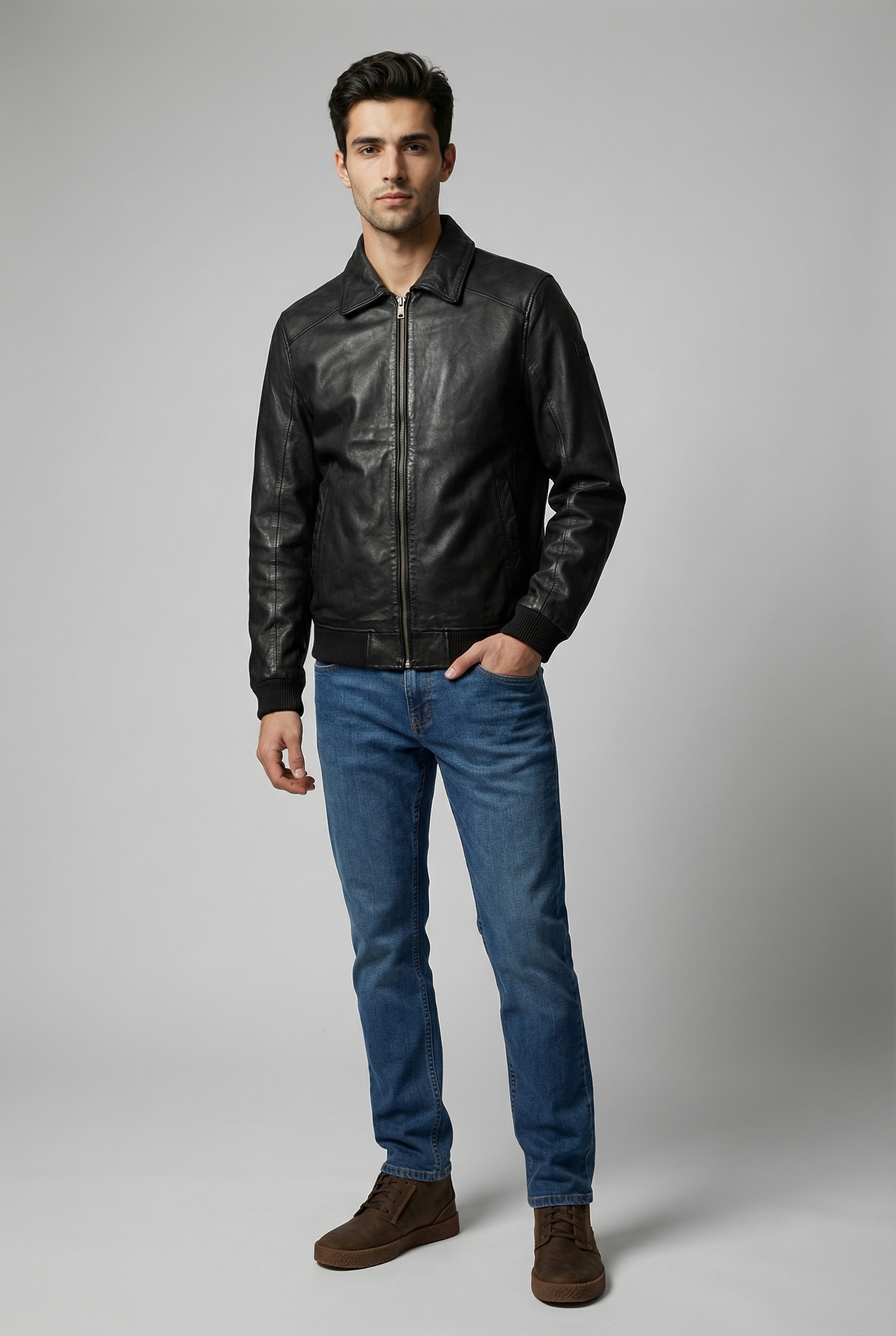 Mauritius Veste en cuir »MMCrovig« mit Umlegekragen