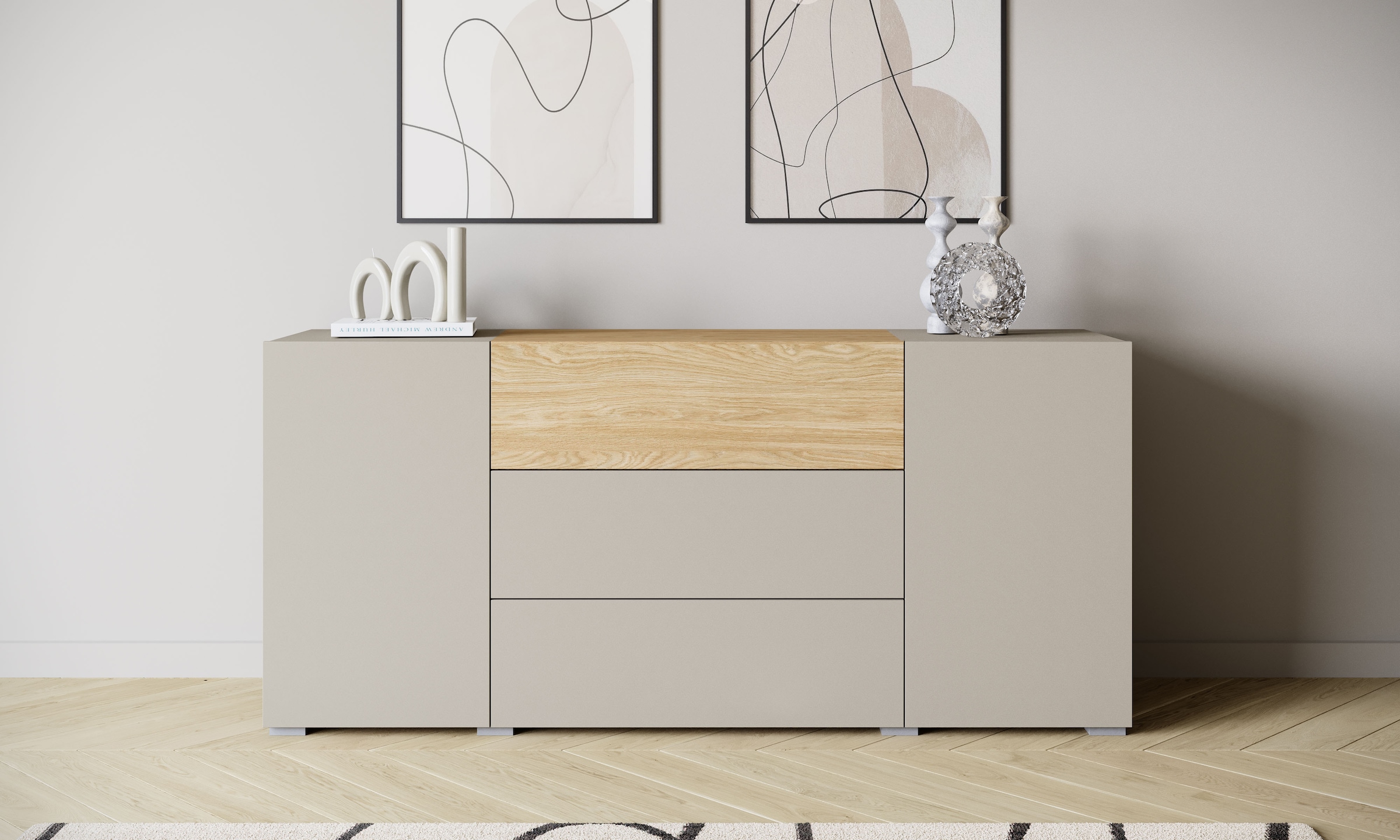 Image of Home affaire Sideboard "BERLIN" Moderne grifflose Kommode Breite 150 cm, 4 Schubkästen/ 2 Türen