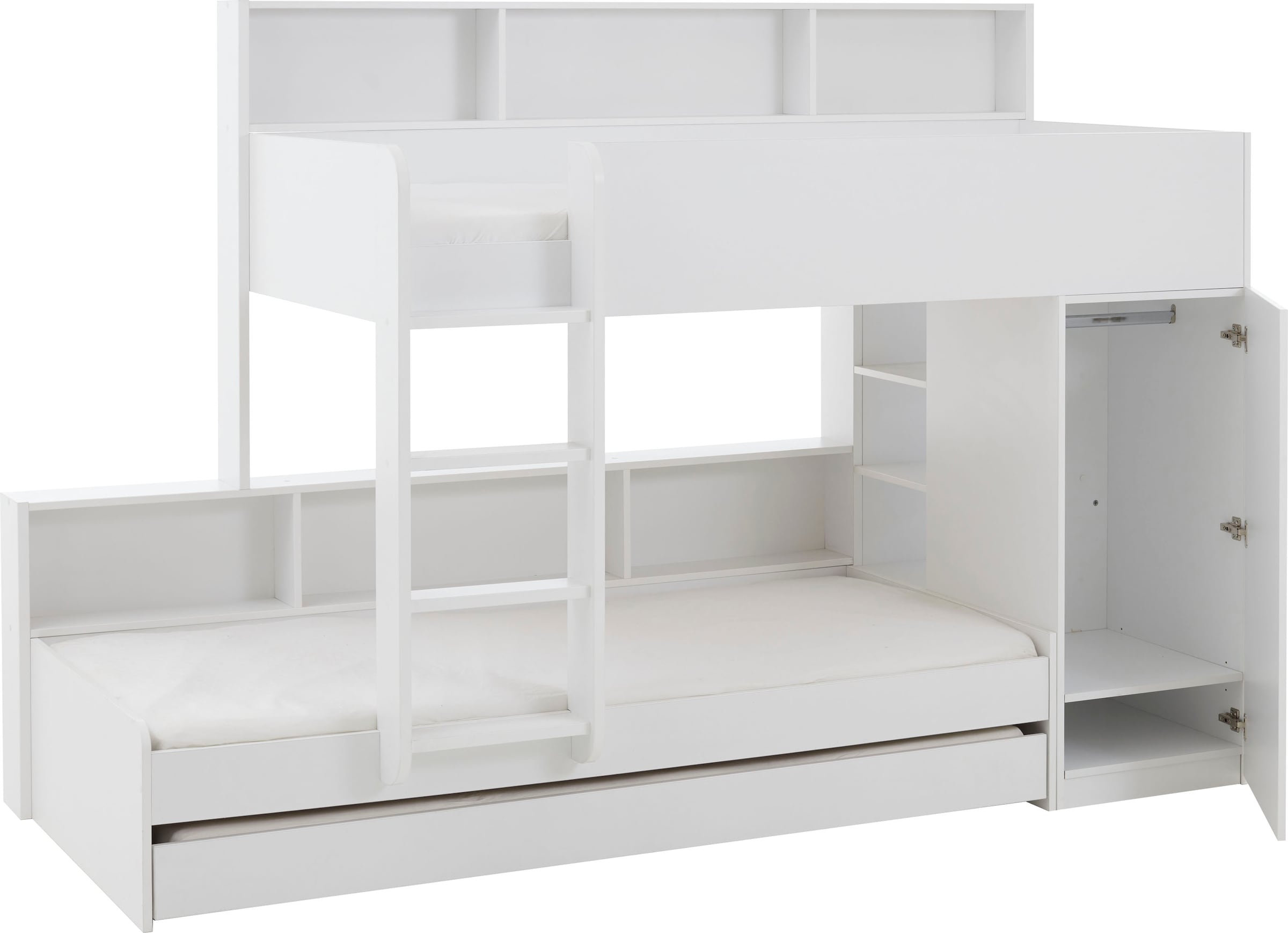 Relita Lit superposé 2 couchages, armoire, étagères et tiroir-lit