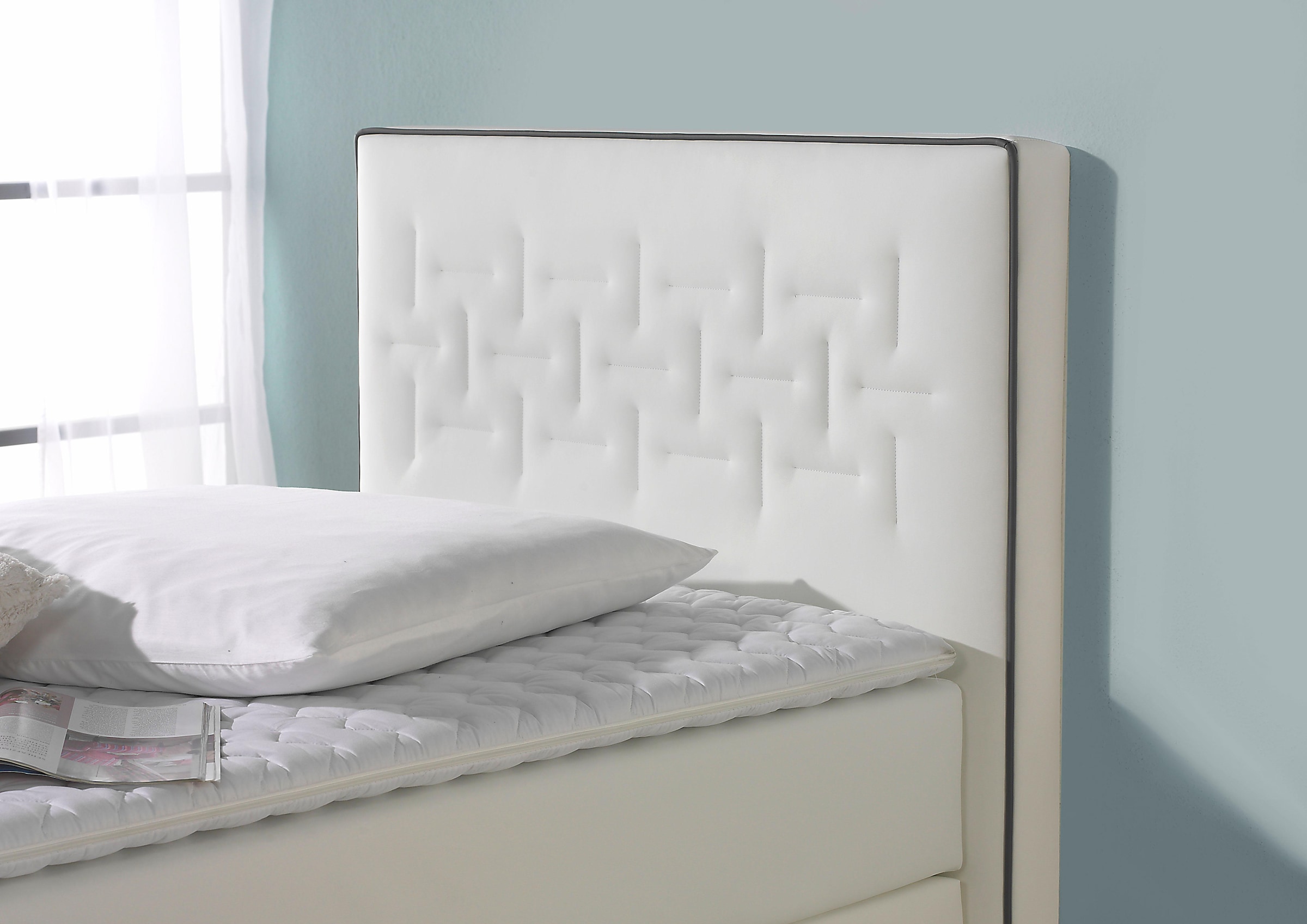Home affaire Boxspringbett »Coos« mit besonderer Steppung im Kopfteil, 3 Matratzenarten, 2 Härtegrade