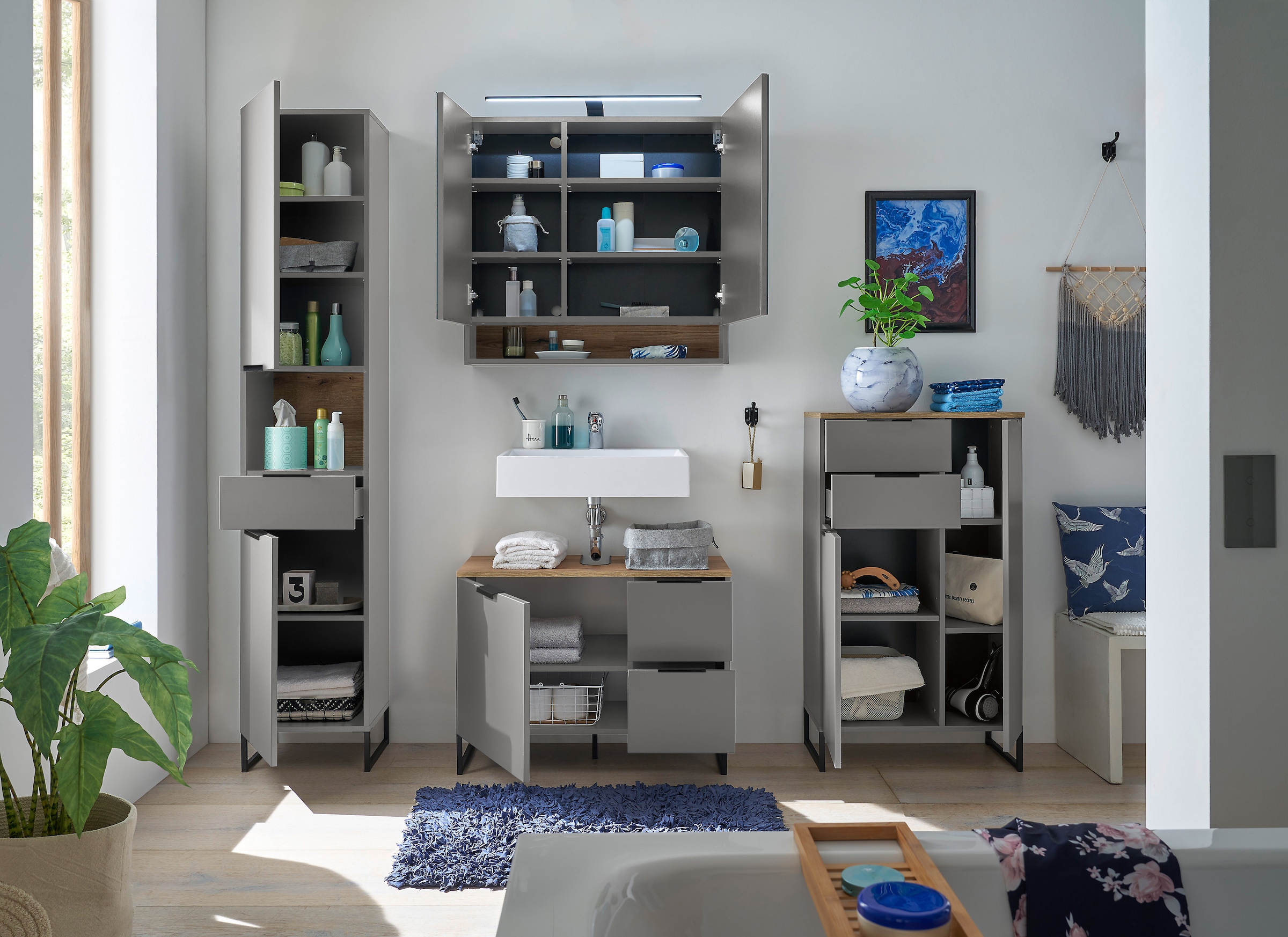 BASIC by Balculina Armoire intermédiaire »Denver Midischrank, Badezimmerschrank BxHxT 60x106x32« 1 cuis tlg. largeur 60 cm, porte montable à gauche/droite, softclose