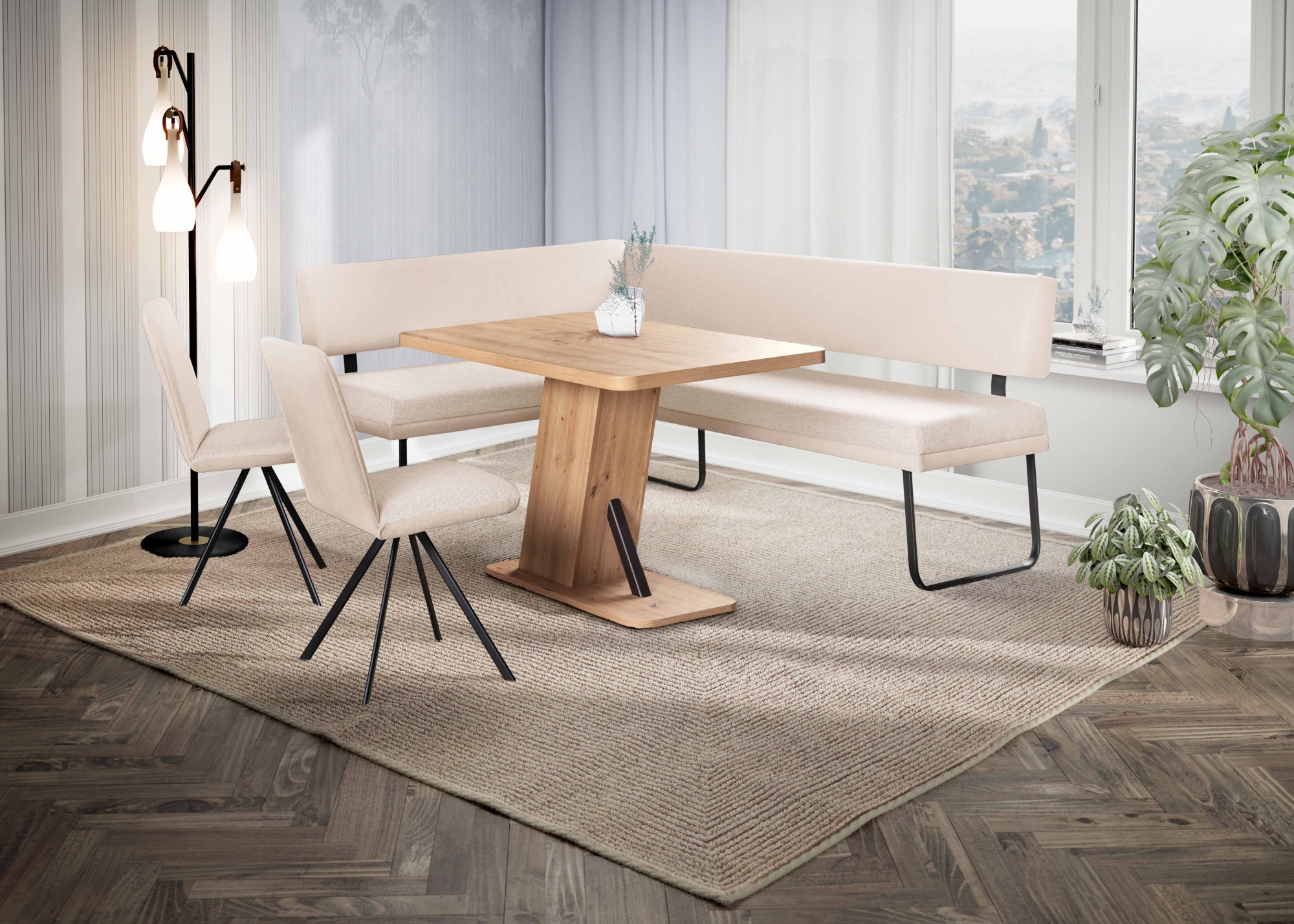 Image of GOODproduct Eckbankgruppe "Gabi Essecke, Sitzgruppe, Eckbankgruppe, Küchenbankgruppe" Set, 4tlg, 4 tlg. tlg. Gestell aus matt-schwarzem Flachmetall, stabil, 2-Stoff-Design