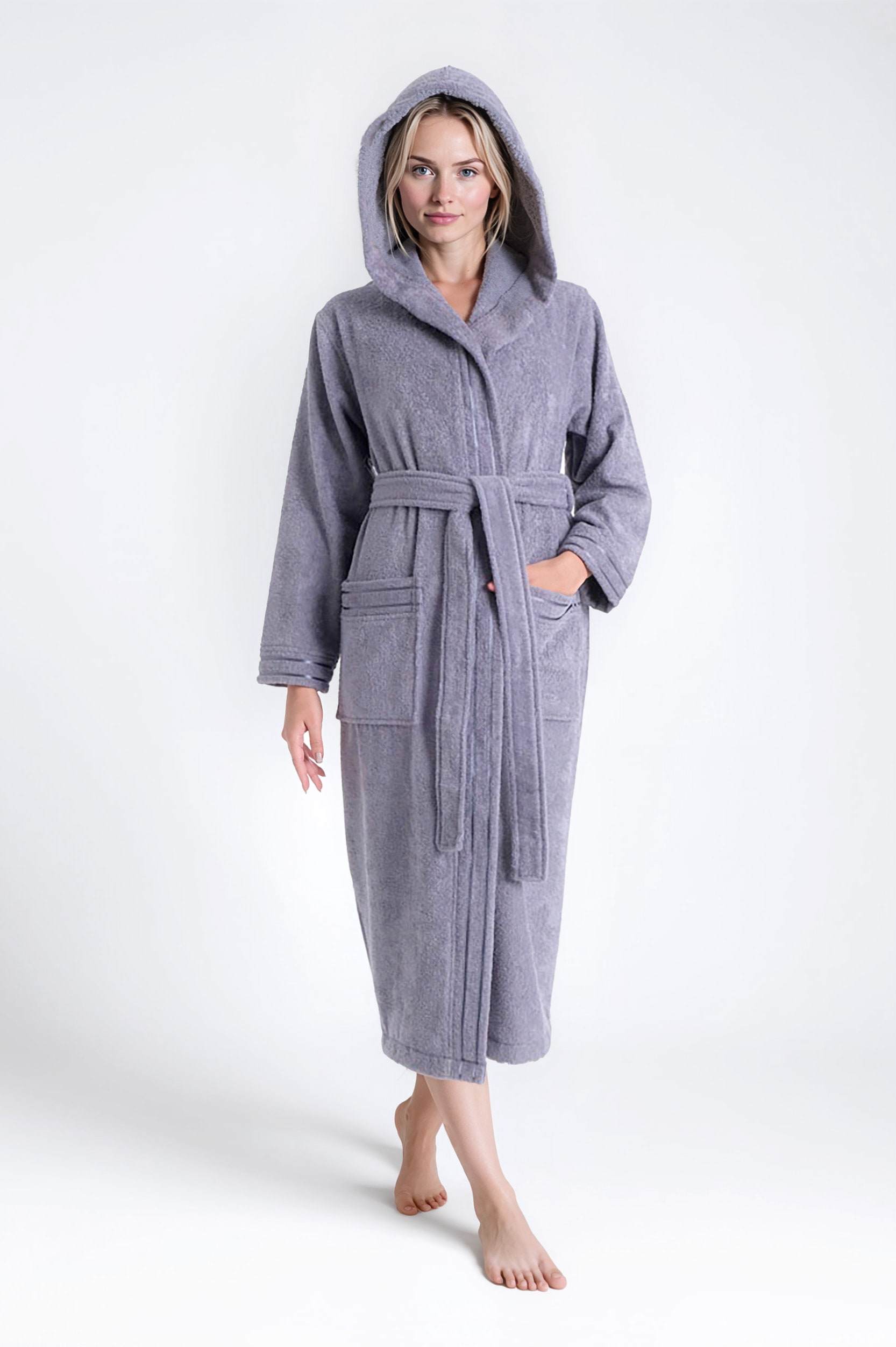 Bruno Banani Damenbademantel »Clement, ideal für Sauna & Spa, Hotelbademantel, Morgenmantel« 1 Stk. 100% Baumwolle, einfarbig, glänzende Streifen-Bordüre, Taschen, XS-3XL