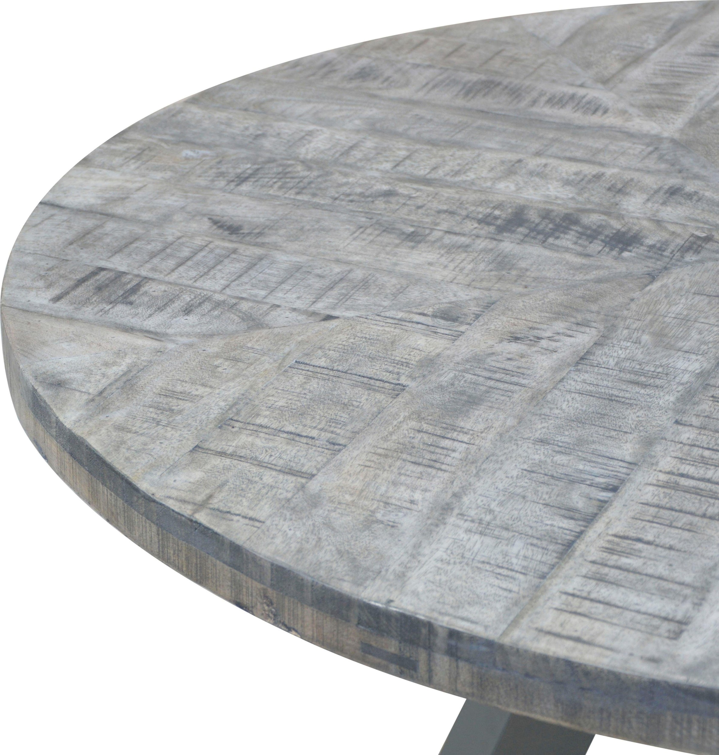SIT Table de salle à manger »Hanoi rund aus Mangoholz 120 cm Massivholz Vintage Industrial« piètement tripode gris gunmetal avec plateau de table rustique