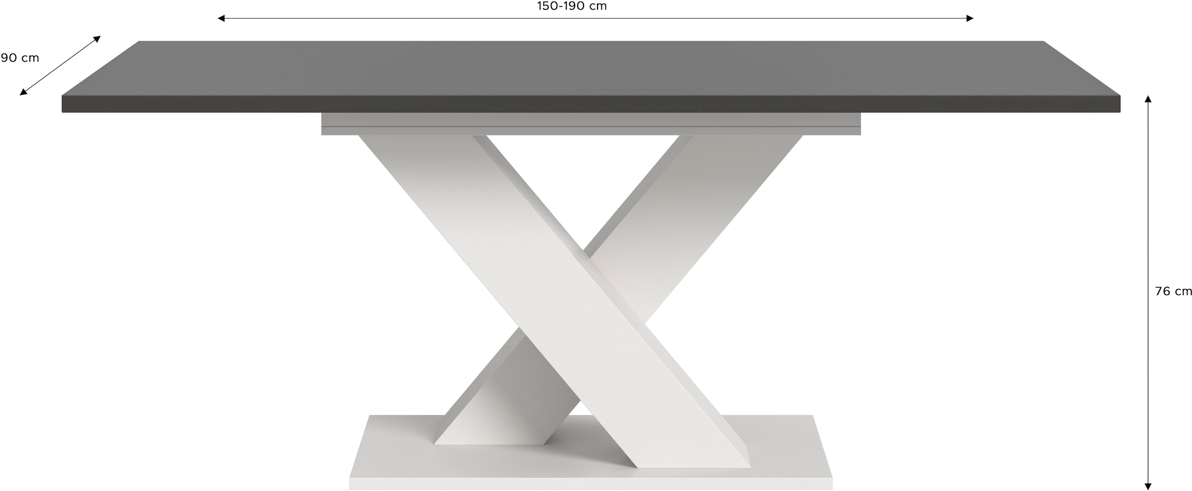 Home affaire Esstisch »Motus, ausziehbar 150 -190 cm, inklusive 40 cm Einlegeplatte« Set, 1 Stk. tlg. X-Gestell mit Bodenplatte, Tisch, Küchentisch, Esszimmer, Küche