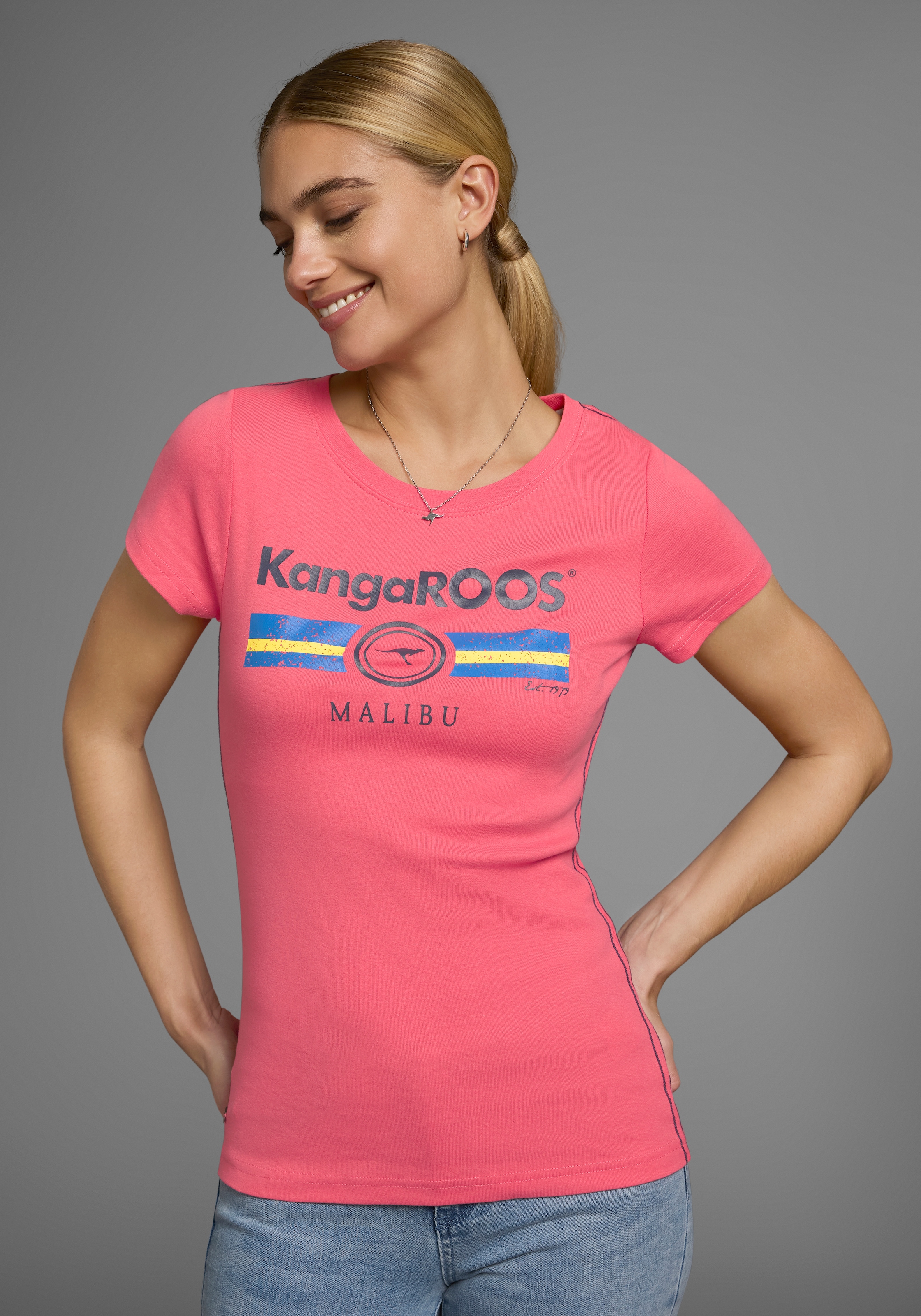 KangaROOS T-Shirt, Kurzarm, unifarben und bedruckt, Rundhalsausschnitt
