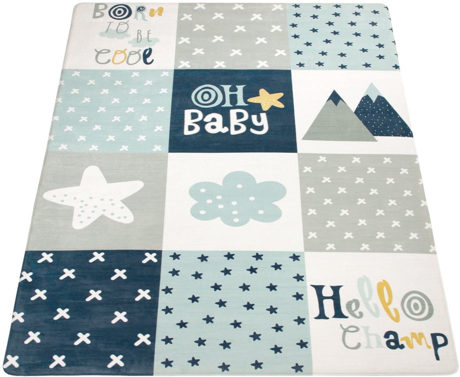 Paco Home Kinderteppich »Chicos 554«, rechteckig, 2 mm Höhe, Flachgewebe, mit Schriftzug & Regenbogen oder Sternen, Pastell-Farben