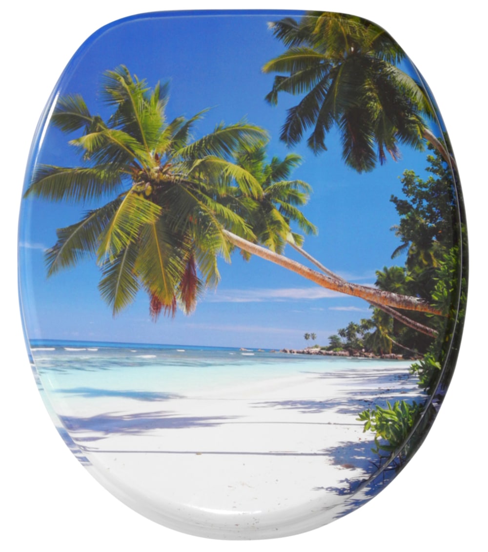 Sanilo Set d'accessoires de salle de bain »Karibik« bestehend aus WC-Sitz, Badteppich, Stöpsel, Seifenspender, WC-Bürste