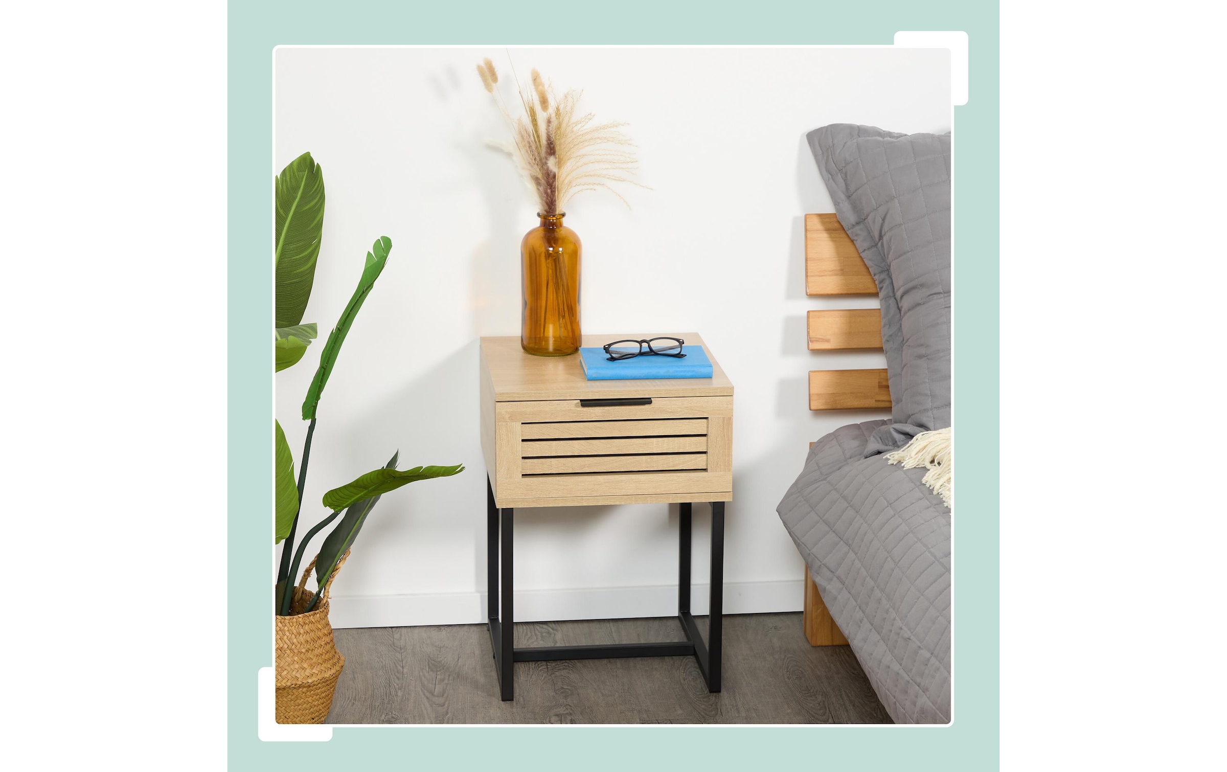 relaxdays Nachttisch »mit Schublade 55.5 x 40 x 41.5 cm« Nachtschränkchen mit Metallgestell