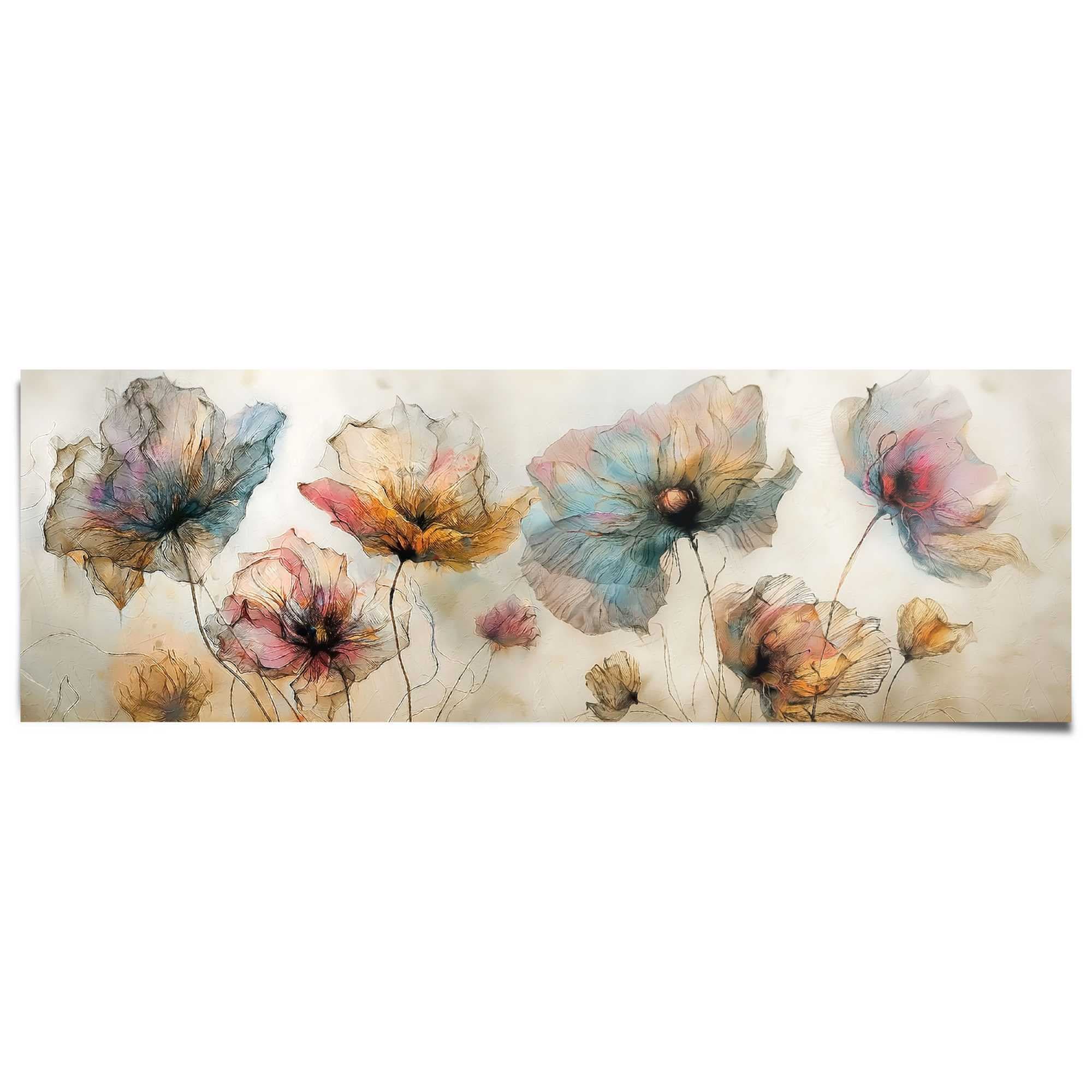 Image of Reinders Poster "Aquarell Blumen" Wohnzimmer - Beige - 170 gr. Papier - Blumen und Pflanzen - 158x53 cm