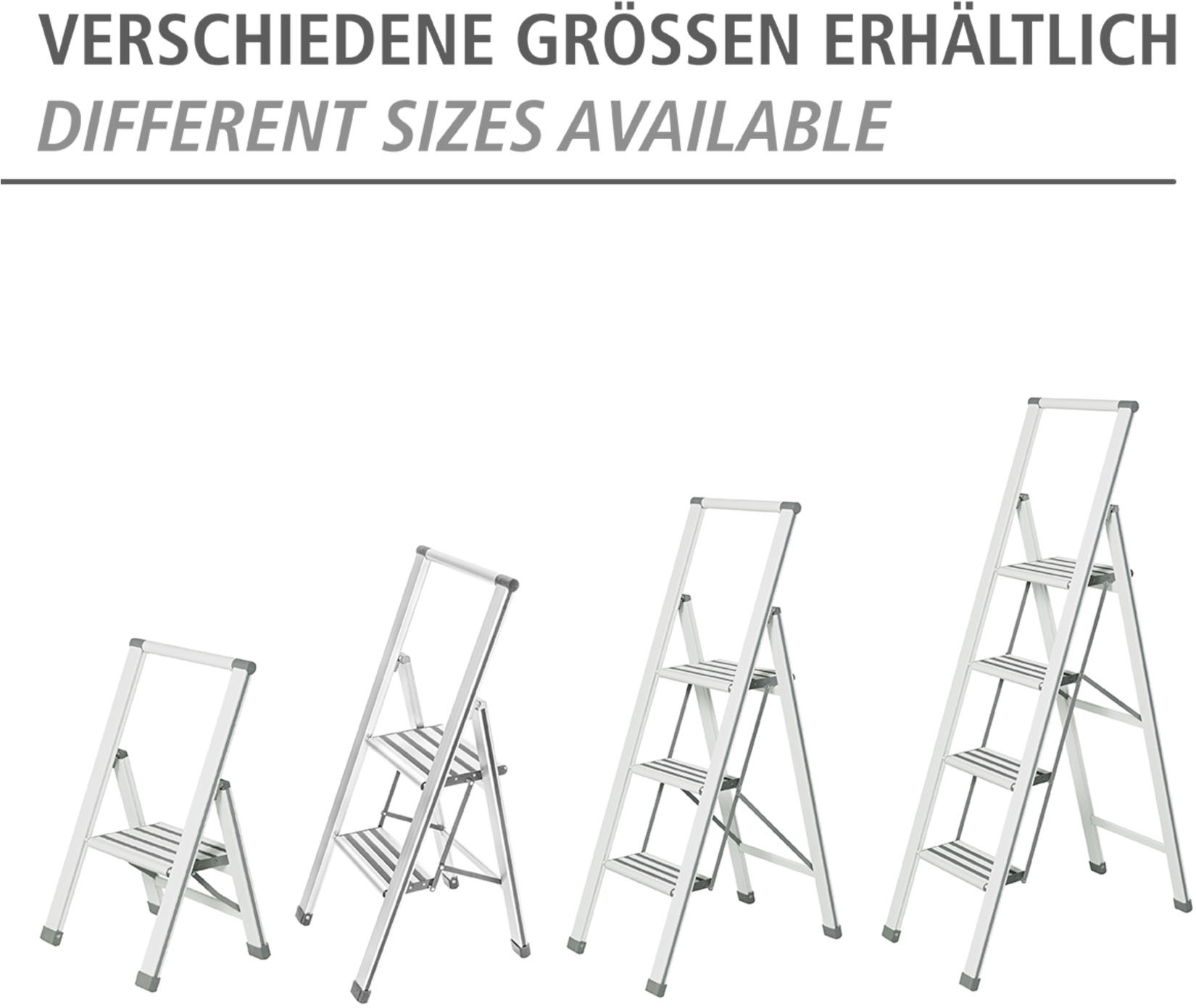 WENKO Trittleiter »Modell Alu-Design«, Klapptritt Leiter, rutschsichere XXL-Stufen, klappbar, bis 150 kg