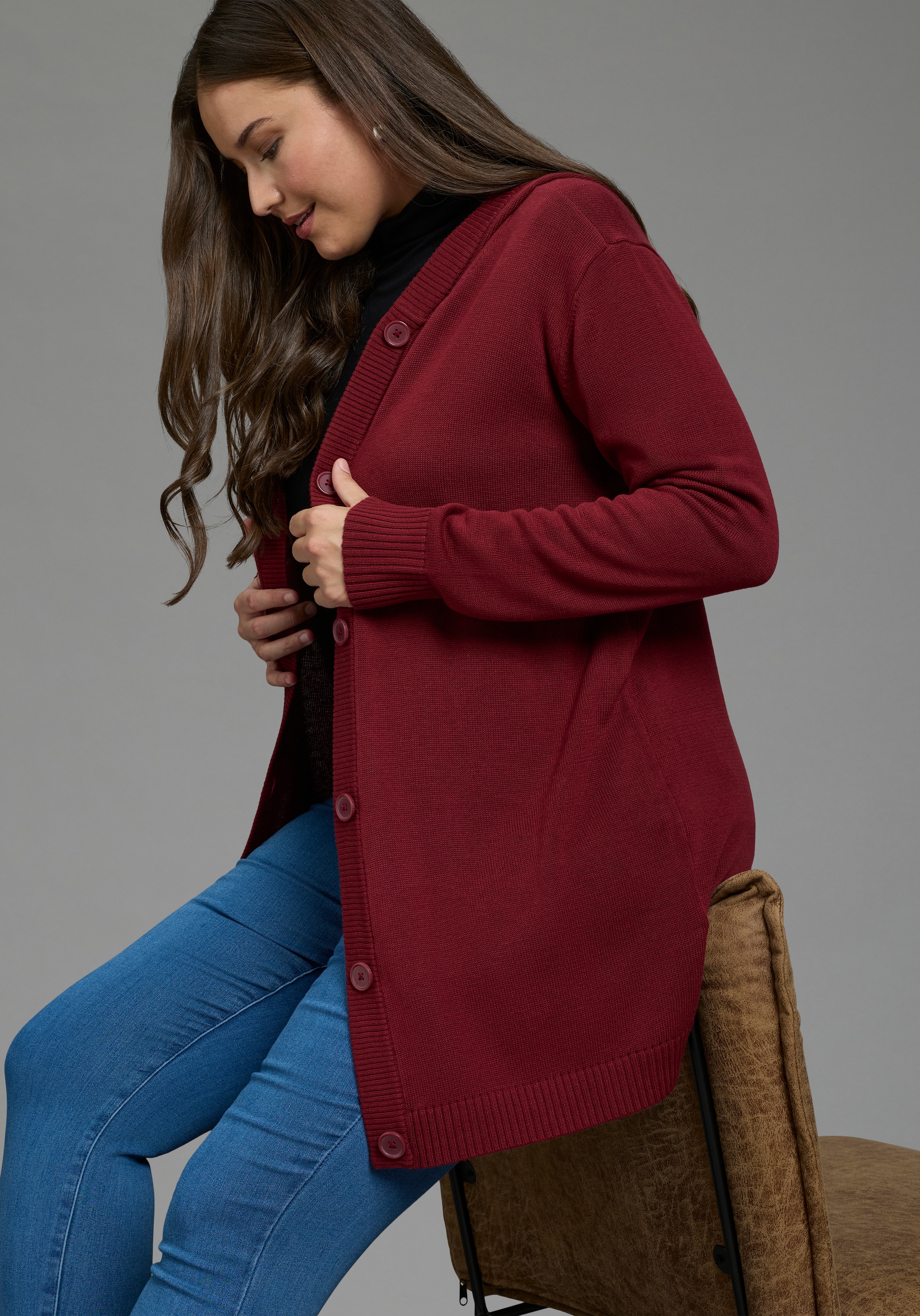 Laura Scott CURVE Cardigan à capuche »Grosse Grössen« avec coupe longue, coupe fluide, manches longues