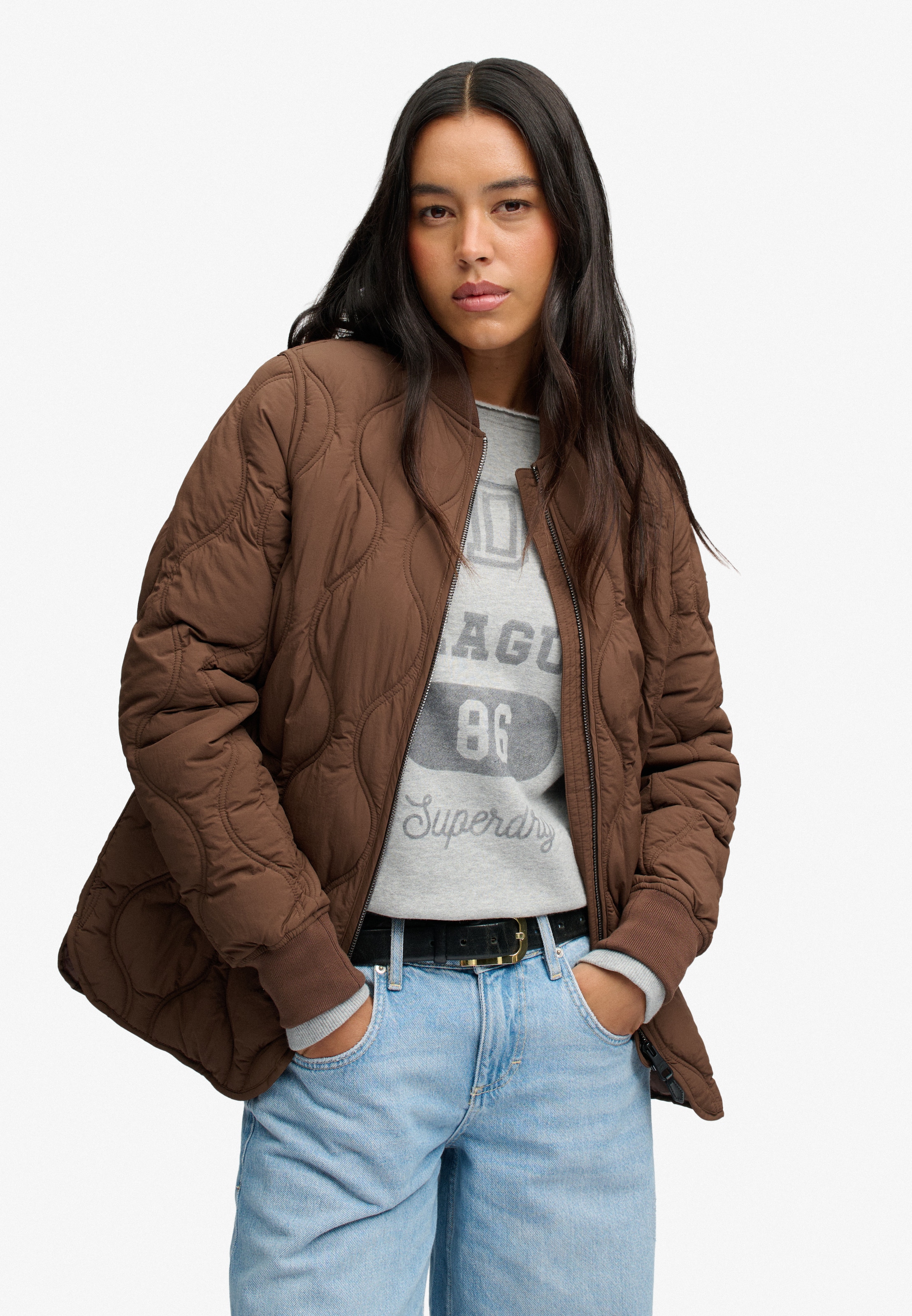 Image of Superdry Steppjacke "SHORT ONION QUILT LINER JKT" mit Reissverschluss, aus Nylon, Relaxed Fit, unifarbene Optik