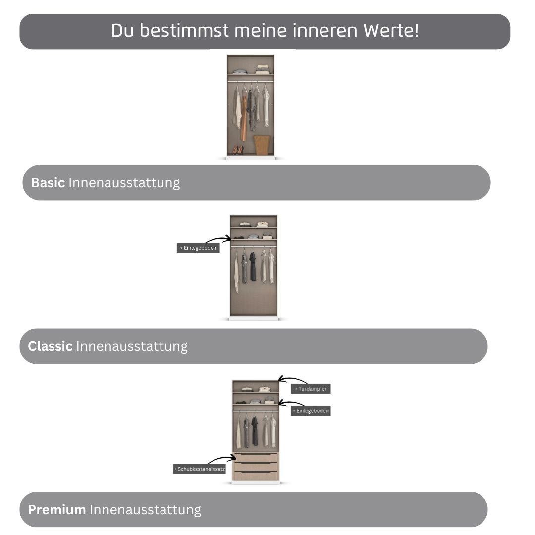 GOODproduct Kleiderschrank »Mehrzweckschrank Aktenschrank Möbel Mietswohnung Schlafzimmer AVOLA« 3 verschiedene Ausstattungen BASIC/CLASSIC/PREMIUM (inkl. SOFT-CLOSE),  mit hochwertigen Stangengriffen in Schwarz aus Metall MADE IN GERMANY