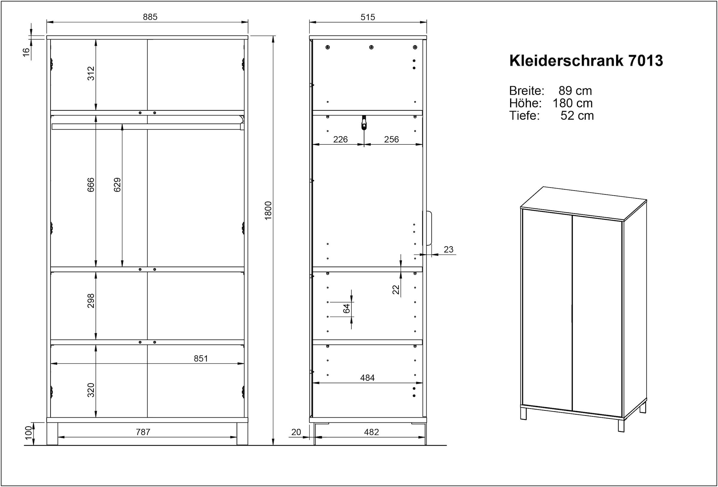 GERMANIA Kinderkleiderschrank »GW-Alkmaar«, (1 St.), mit Kleiderstange aus Metall