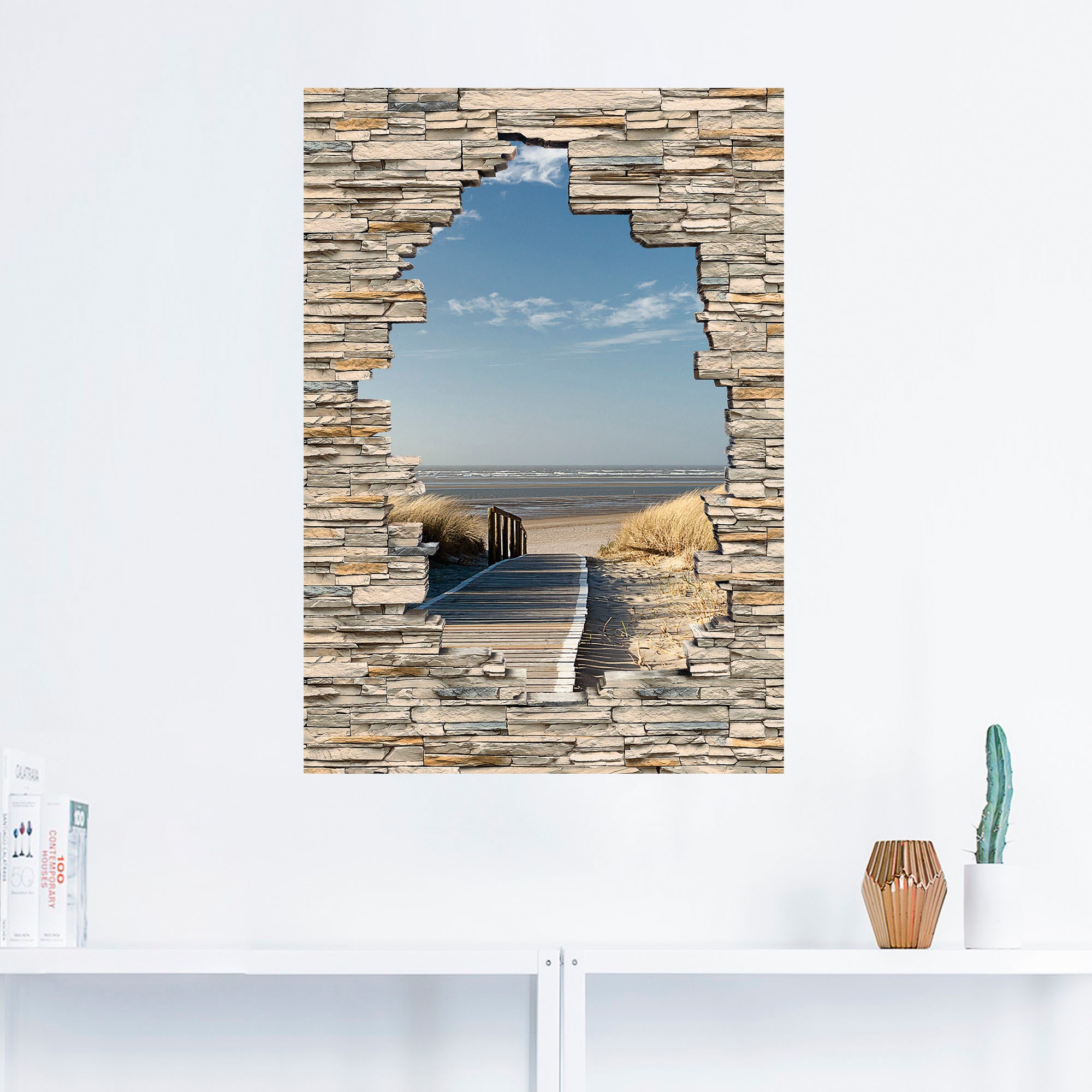 Artland Wandbild »Nordseestrand Langeoog Steg Stein Mauer«, Strandbilder, (1 St.), als Wandaufkleber in verschied. Grössen