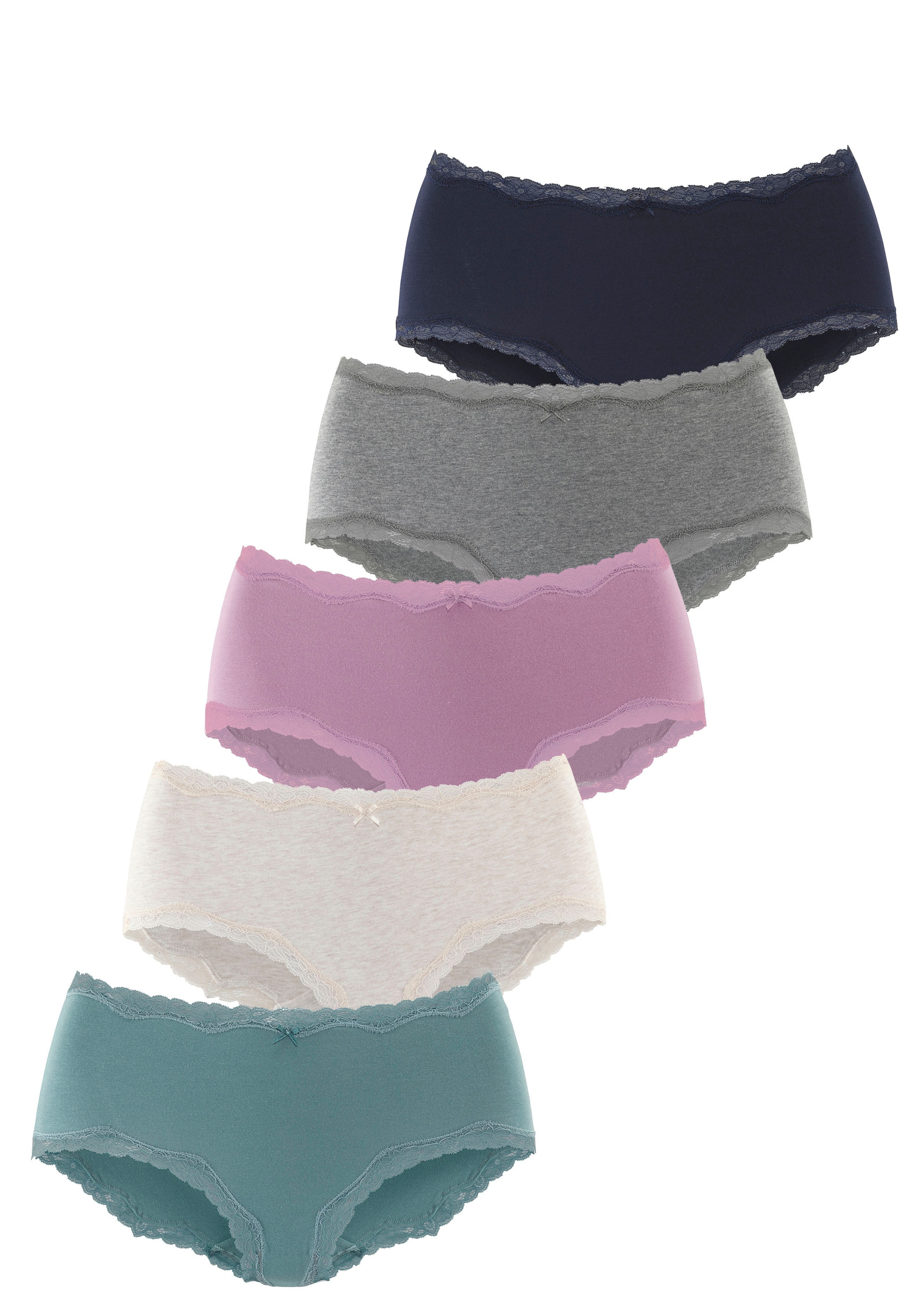 Image of Vivance Taillenslip 5er-Pack, aus elastischer Baumwolle, mit Spitzenabschluss