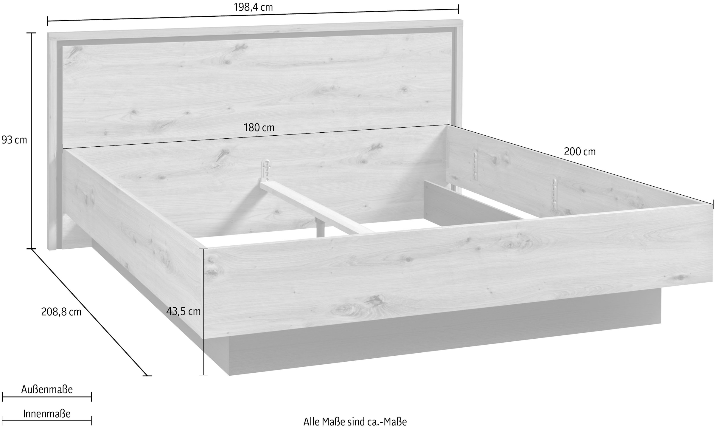FORTE Bett »Trondheim, Belastbarkeit 250KG, Loft-Stil« melaminbeschichtet