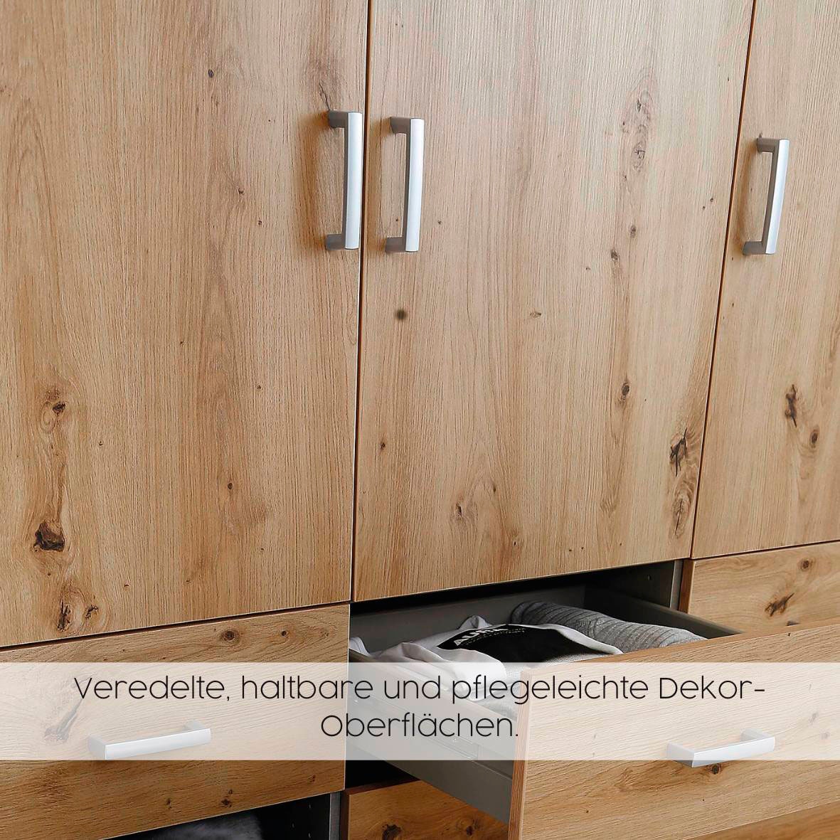 rauch Drehtürenschrank »Kleiderschrank Schrank Garderobe Wäscheschrank VOYAGER« in 3 verschiedenen Ausstattungen BASIC/CLASSIC/PREMIUM,  mit 2 modernen Griffvarianten, mit Aussenschubladen MADE IN GERMANY