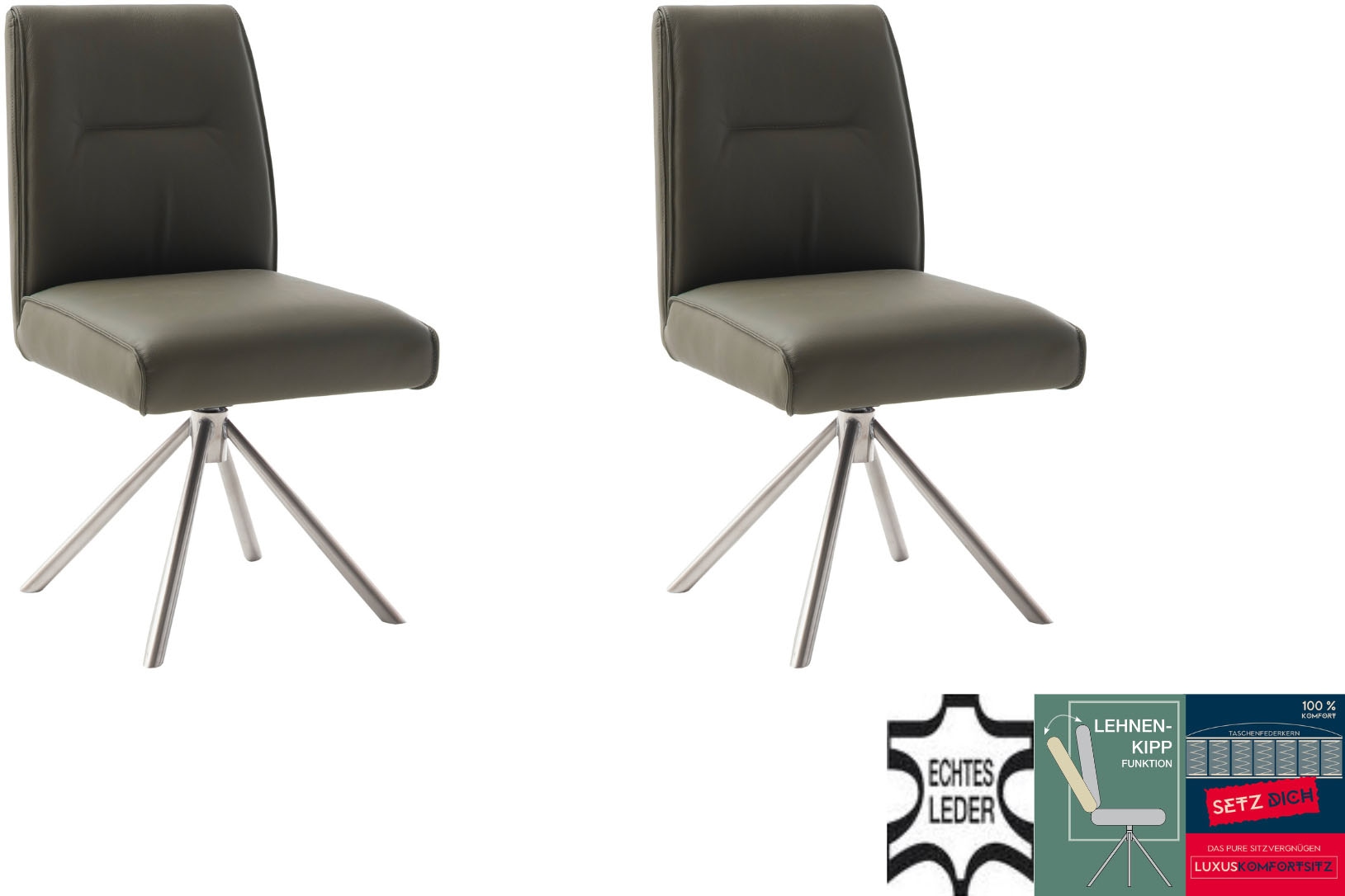 Image of MCA furniture 4-Fussstuhl "DELANE Esszimmerstuhl (2er Set) - Stuhl" (Set) 2 Stk.Taschenfederkern, Lehnenkippfunktion, beweglicher Rücken, 360 drehbar