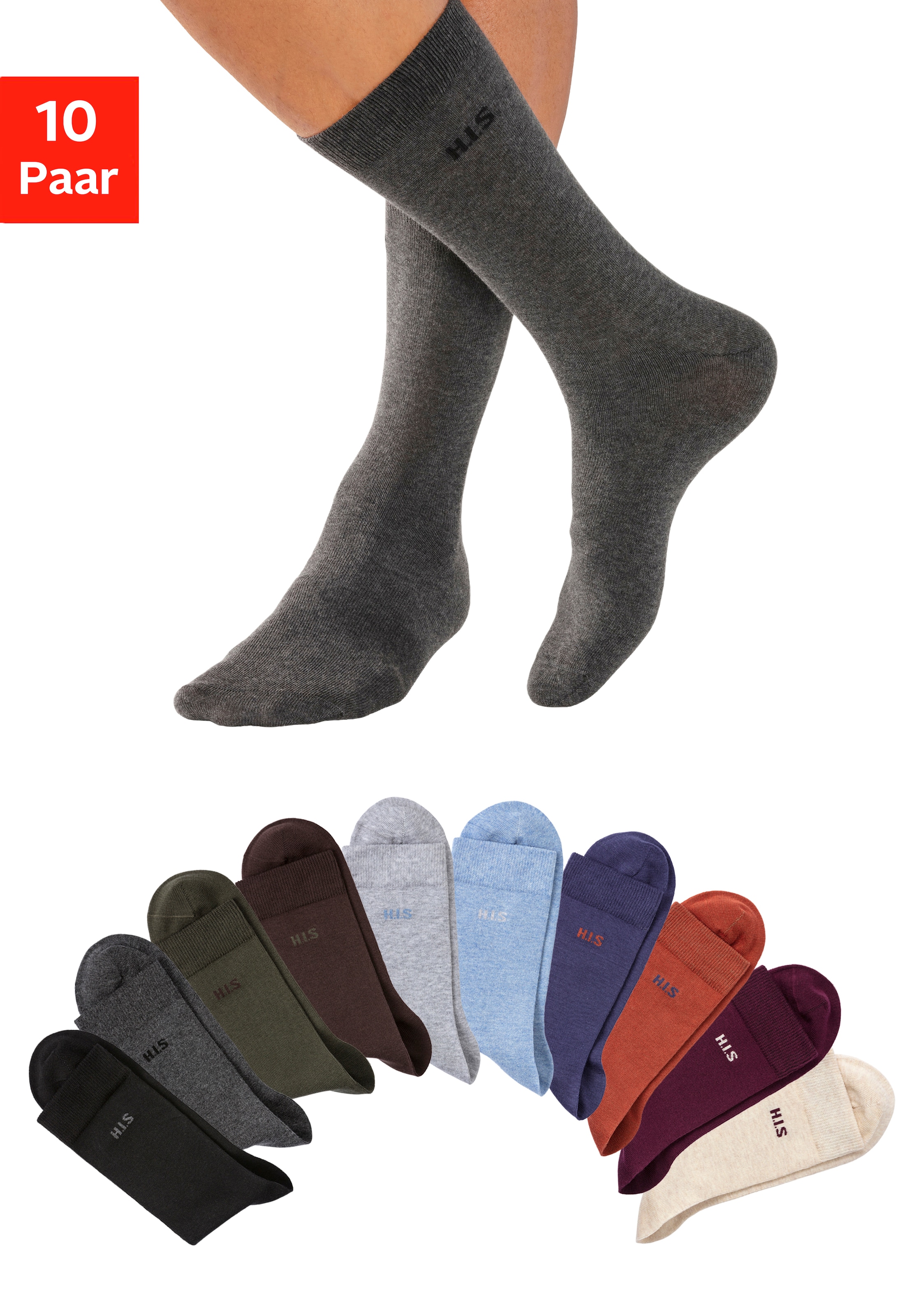 Image of H.I.S Socken Packung, 10 Stk. tlg. mit farbigem Innenbund