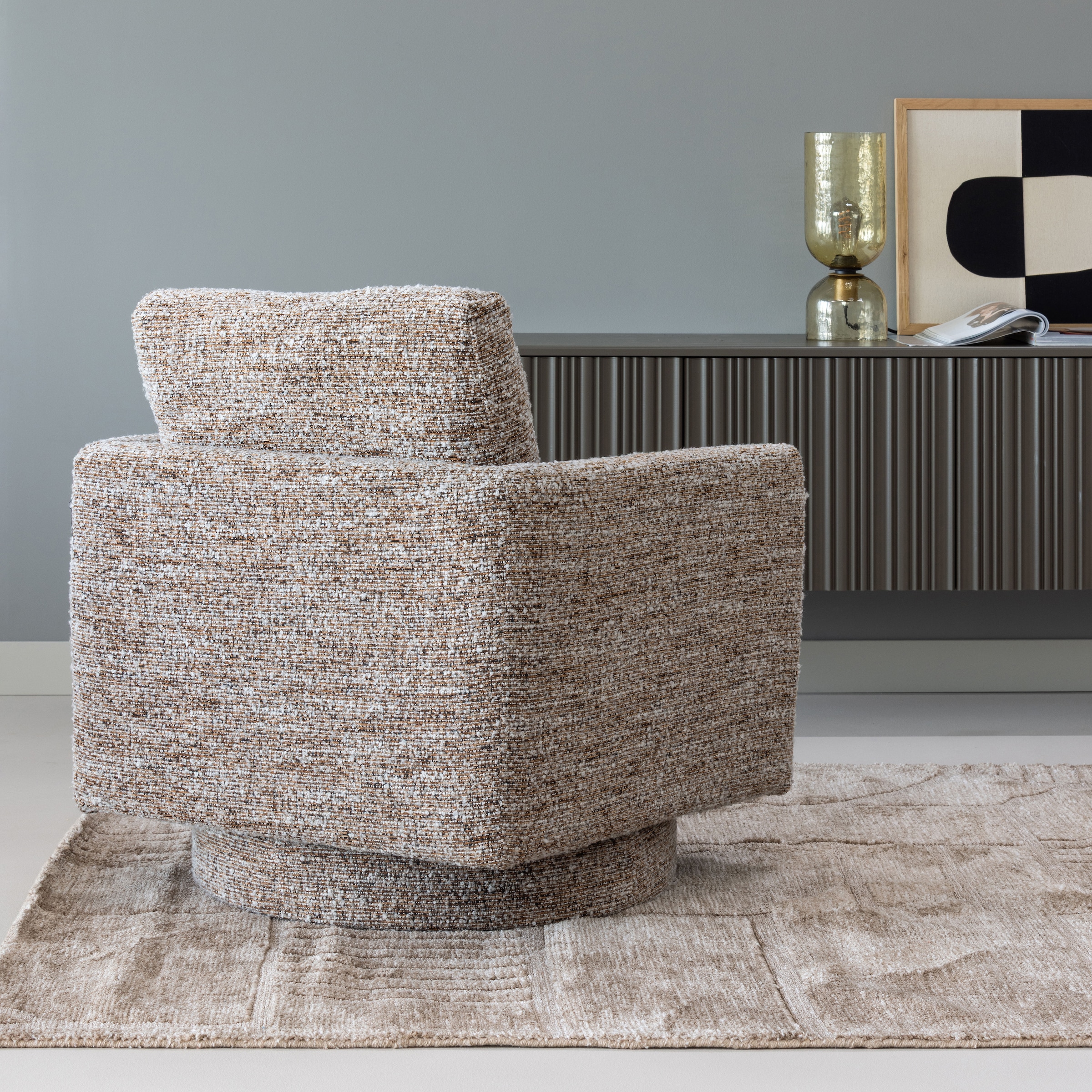 WOOOD Fauteuil pivotant »Oska mit Sizz-Melange-Bezug und Drehmechanismus B 78 x T 79 x H 64 cm« Capacité de charge 130 kg, haute résistance à l'usure, accoudoirs intégrés