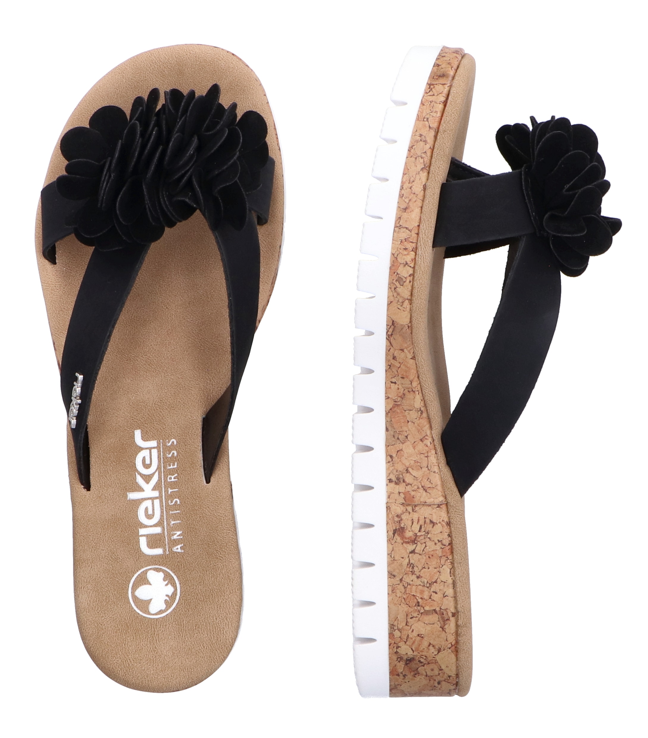 Rieker Pantolette, Keilabsatz, Sommerschuh, Schlappen mit Keilabsatz in Kork-Optik