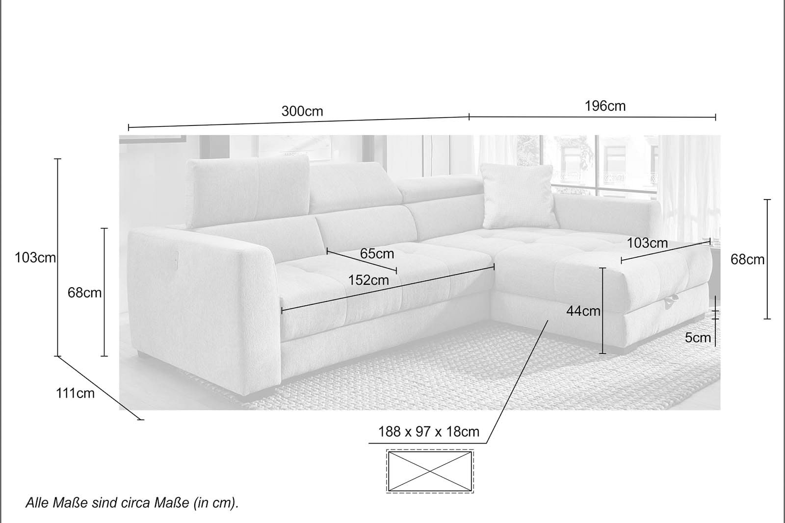 Jockenhöfer Gruppe Ecksofa »San Marino L-Form« mit elektromotorischer Sitztiefenverstellung (ca. 30cm), Bettkasten