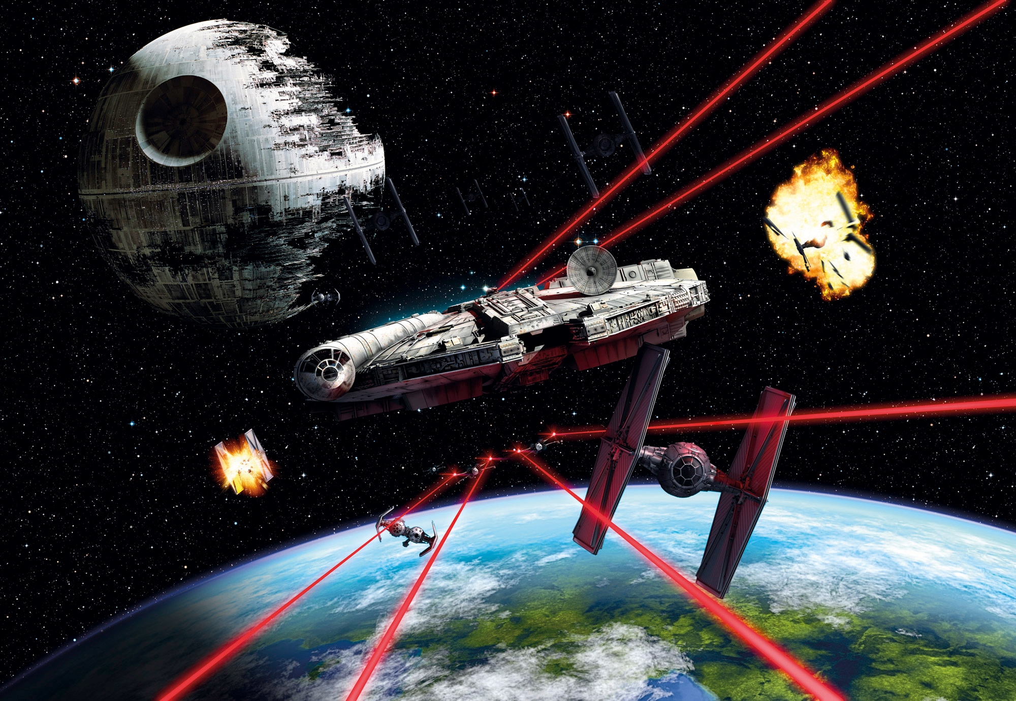 Image of Komar Fototapete "STAR WARS Millennium Falcon - Grösse 368 x 254 cm" bedruckt glatt Kinderzimmer