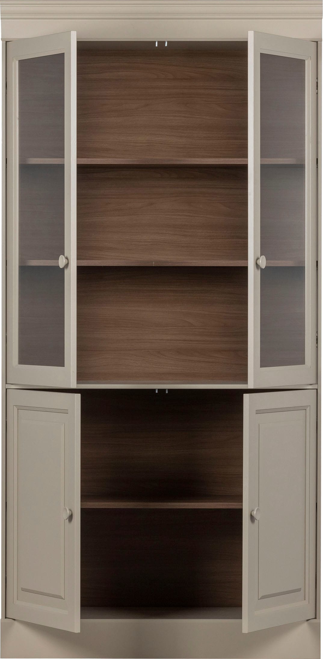 WOOOD Vitrine »Chow Kiefernholz mit Glastüren und Sierleisten H 215 x B 105 x T 40 cm« Elegante Details, Einfach zu montierbar, Pfleigleicht