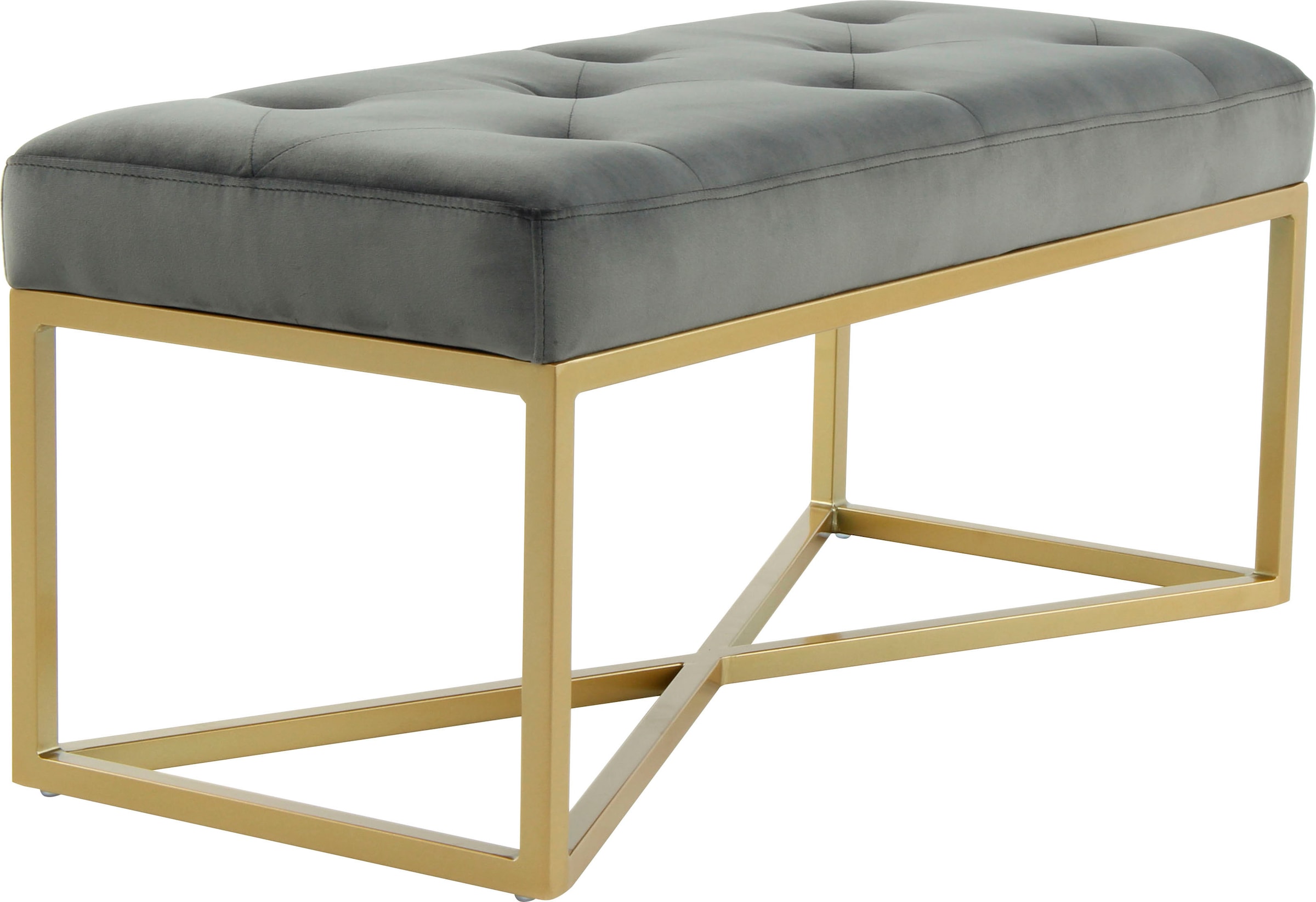 Kayoom Hockerbank »Cameron 125, glamouröses Design, glänzenden Metallfüssen, in Samt-Look«, (1 St.), bequem, elegant, mit Zierknöpfen, Goldfarben-coated Eisengestell
