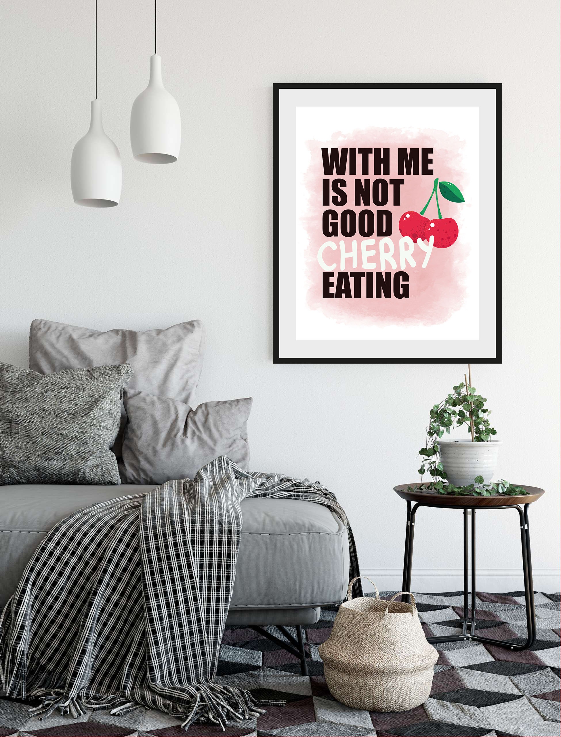 Image of queence Bild "CHERRY" Humor Motivationsbilder Obst Obst Bilder Schriftzug Sprüche & Texte Süssigkeiten 1 Stk. tlg. HD Premium Poster-Druck inkl. Holzrahmen