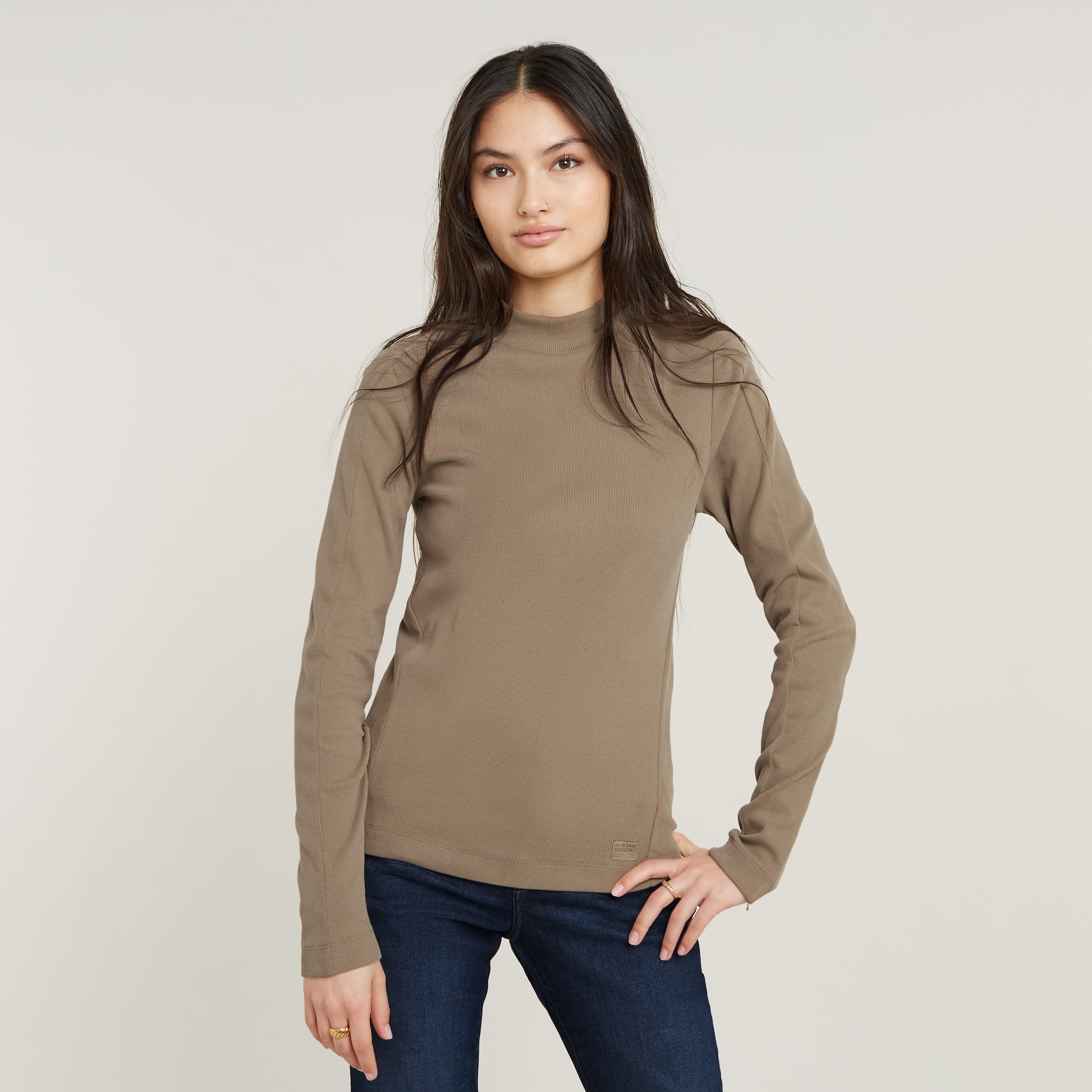 Longsleeve »Rib Mock Top«, mit Markenschriftzug am Kragen