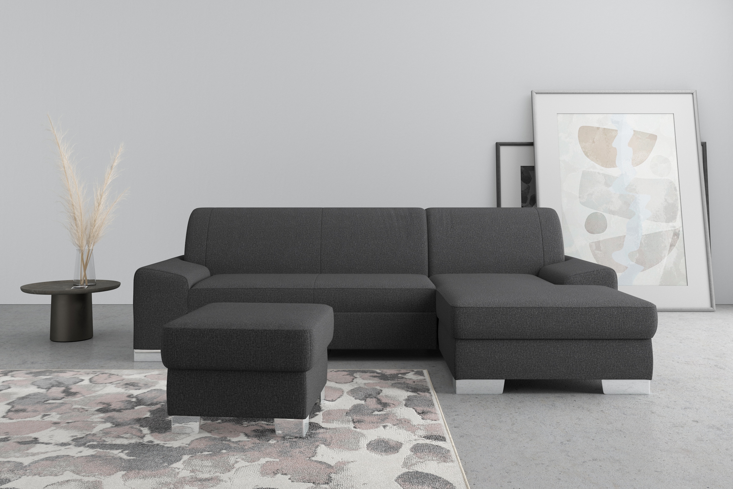 Image of DOMO collection Ecksofa "Anzio L-Form, whlw. Bettfunktion, Federkern, hochwertig, Breite 271 cm" Ohne Bettfunktion, Recamiere rechts, Feinstruktur, anthratzit