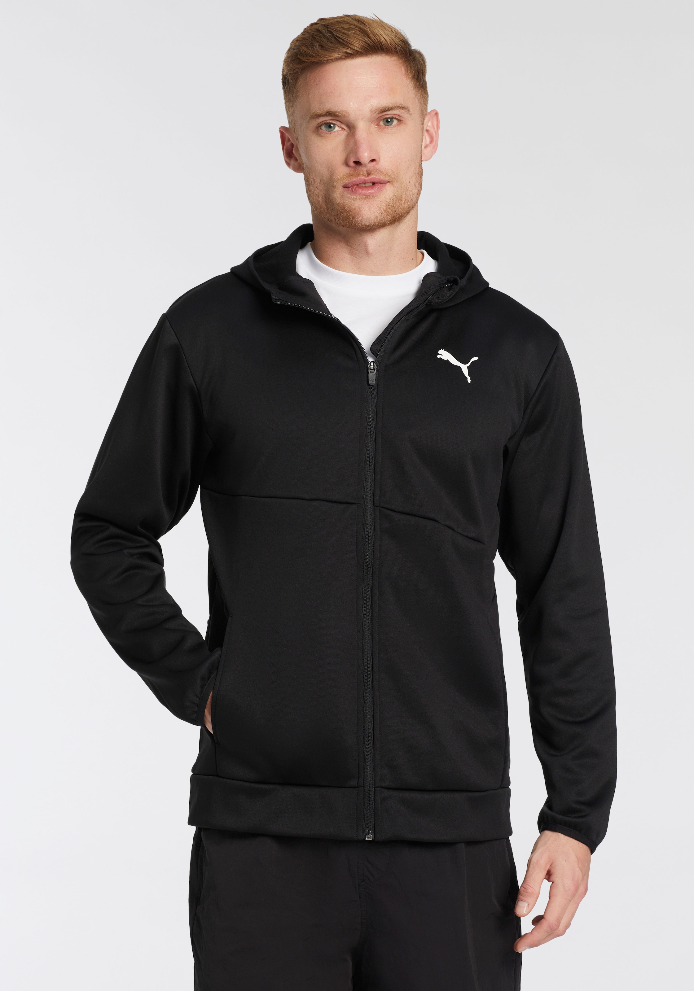 Image of PUMA Trainingsjacke "TRAIN ALL DAY PWRFLEECE FULL ZIP" mit Kapuze für Fitness-Workout, mit WarmCELL-Technologie, Slim Fit Passform