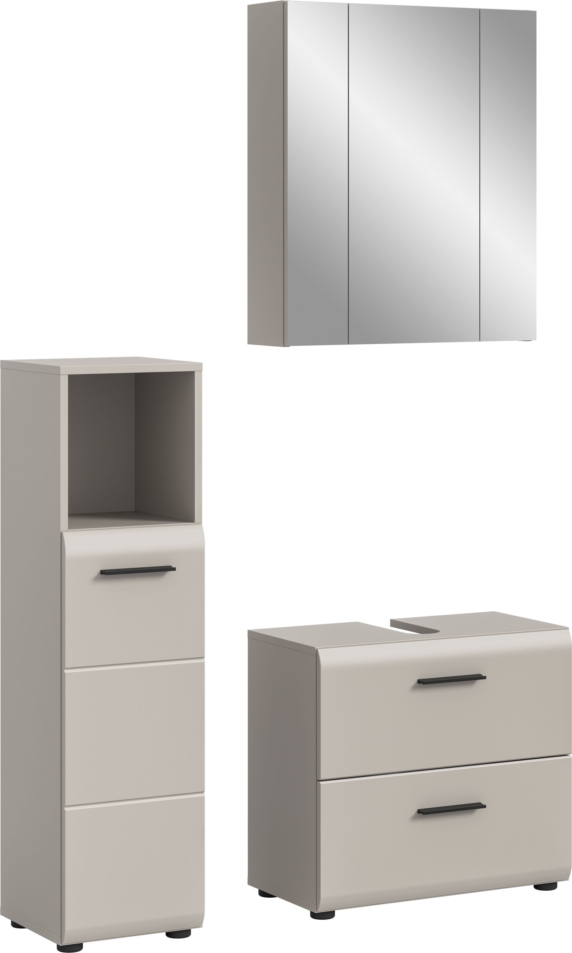 Image of welltime Badmöbel-Set "FLORENZ, 3-teilige Badkombination, hochwertige MDF-Front" Set, best. aus: Midischrank hoch, Waschbeckenunterschrank, Spiegelschrank, 3 Stk. tlg.