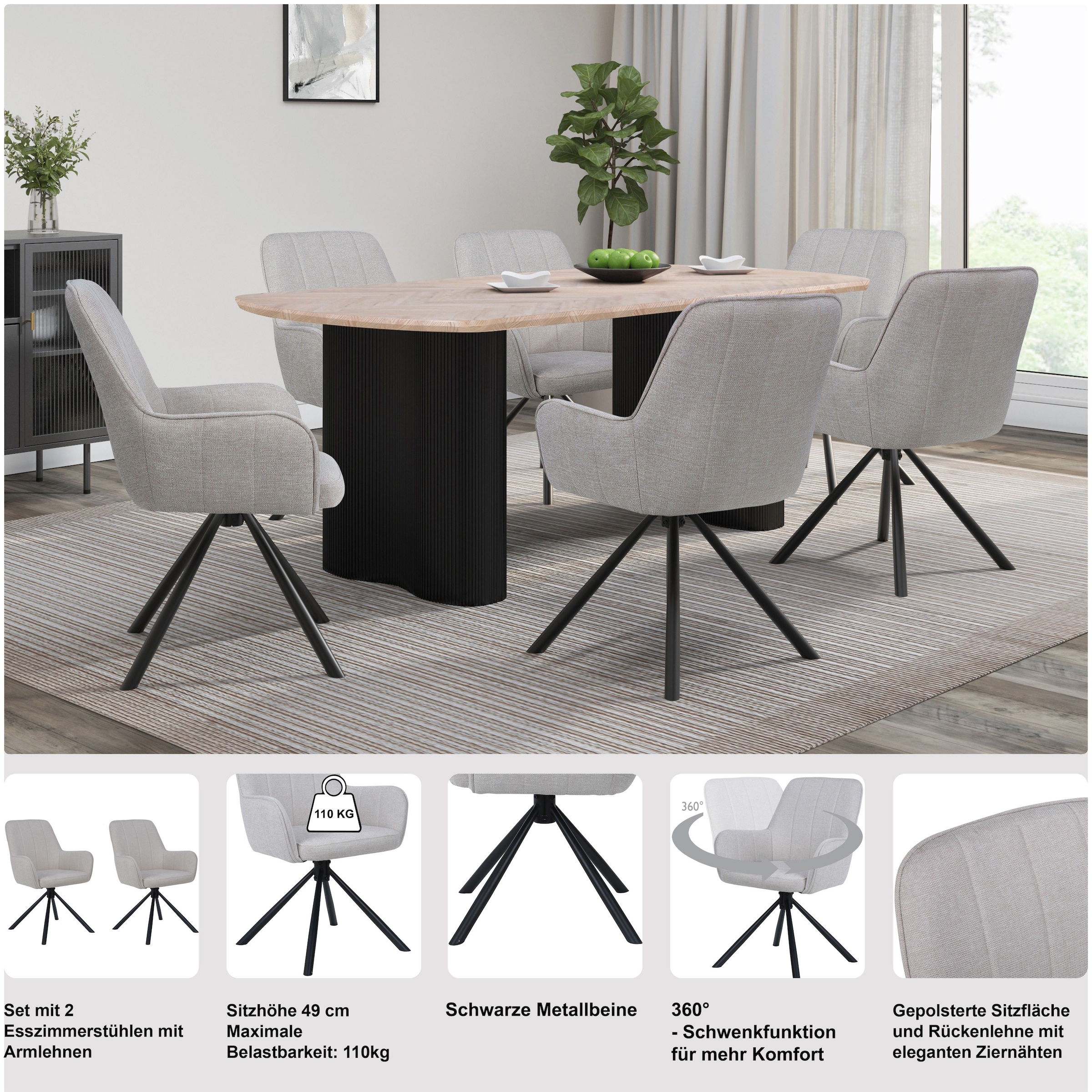 GOODproduct Esszimmerstuhl »Flaurent« () 2 Stk.gepolsterte Rückenlehne, Armlehne und Sitzfläche, Sitzhöhe 50 cm