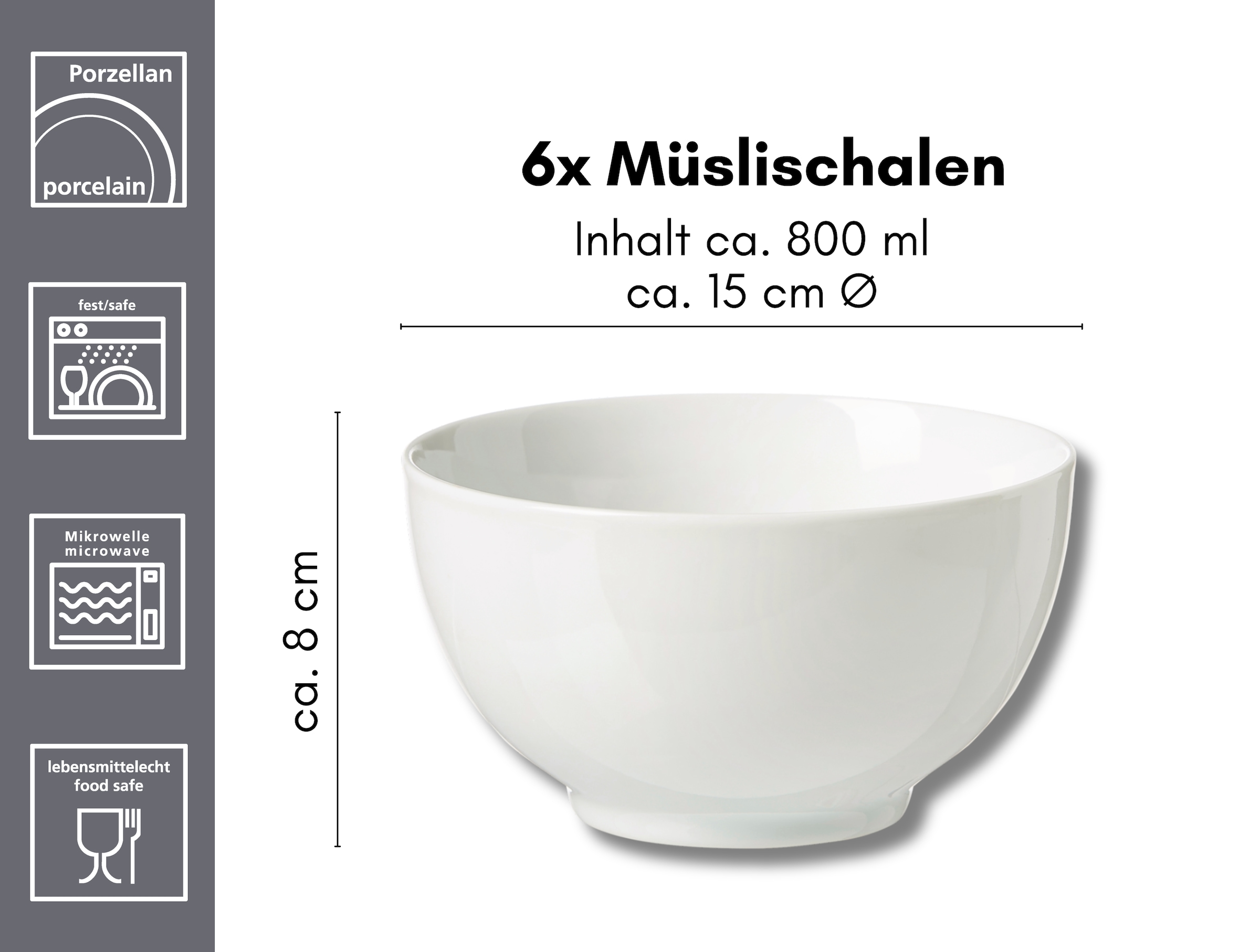 Ritzenhoff & Breker Müslischale »Bianco« 6 Stk. aus Porzellan klassisch-schlichte Grundform, 800 ml