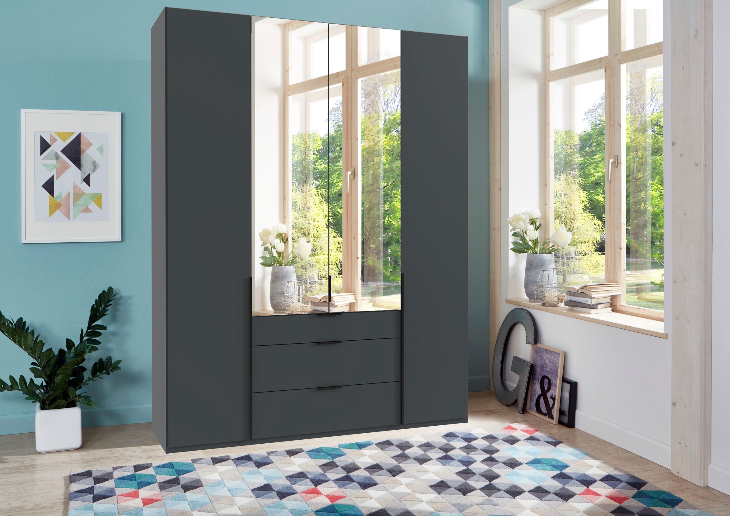 Wimex Kleiderschrank »Mugano, in vielen Breiten, 208 oder 236cm hoch, Made in Germany«, (mit langen oder kurzen Griffen aus Metall), wahlweise mit oder ohne Spiegel, mit Schubladen