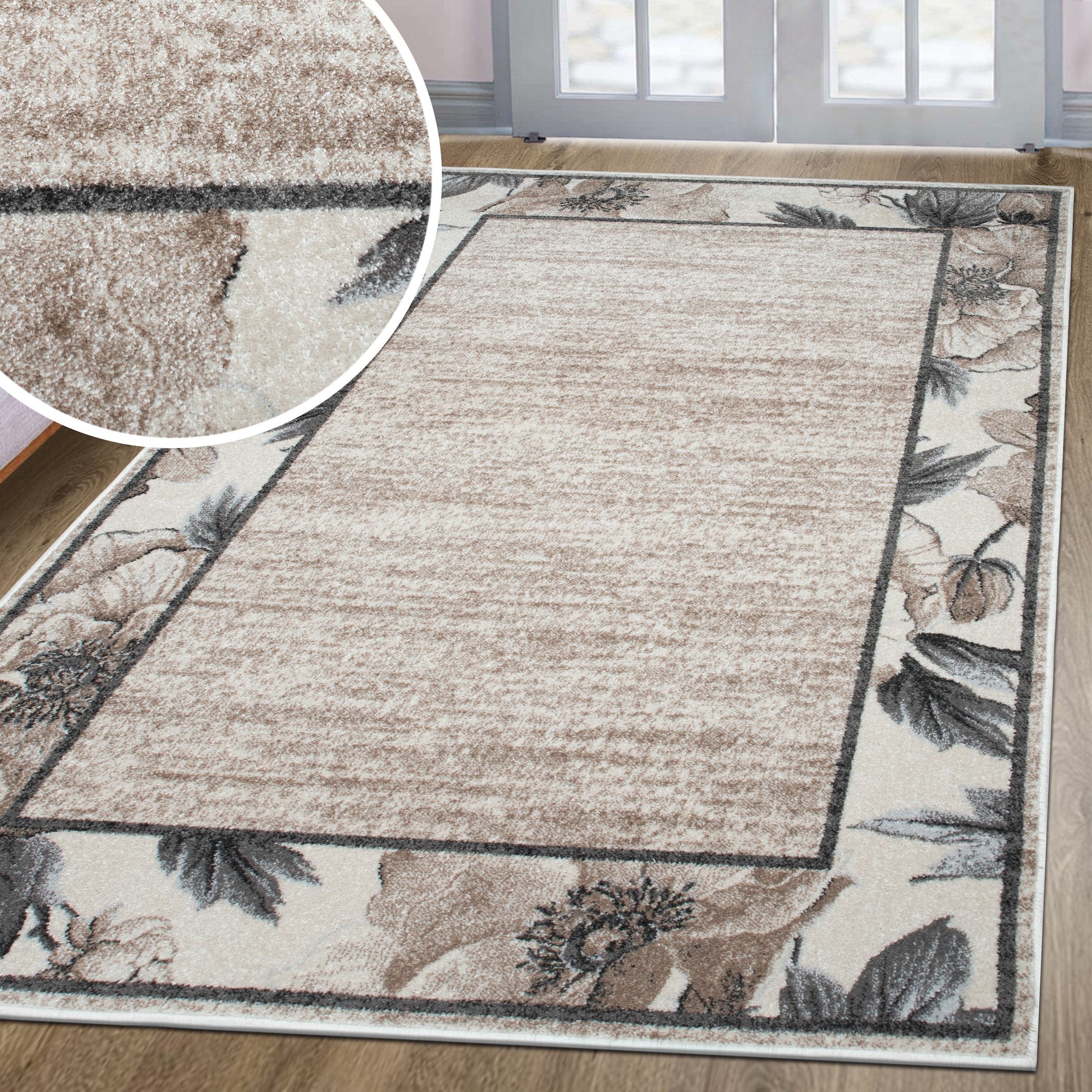 GOODproduct Teppich »Florent mit Rahmen, Blumen Design« rechteckig 9 mm Höhe Floral, detailreiche Blüten, meliert, elegant, Wohnzimmer