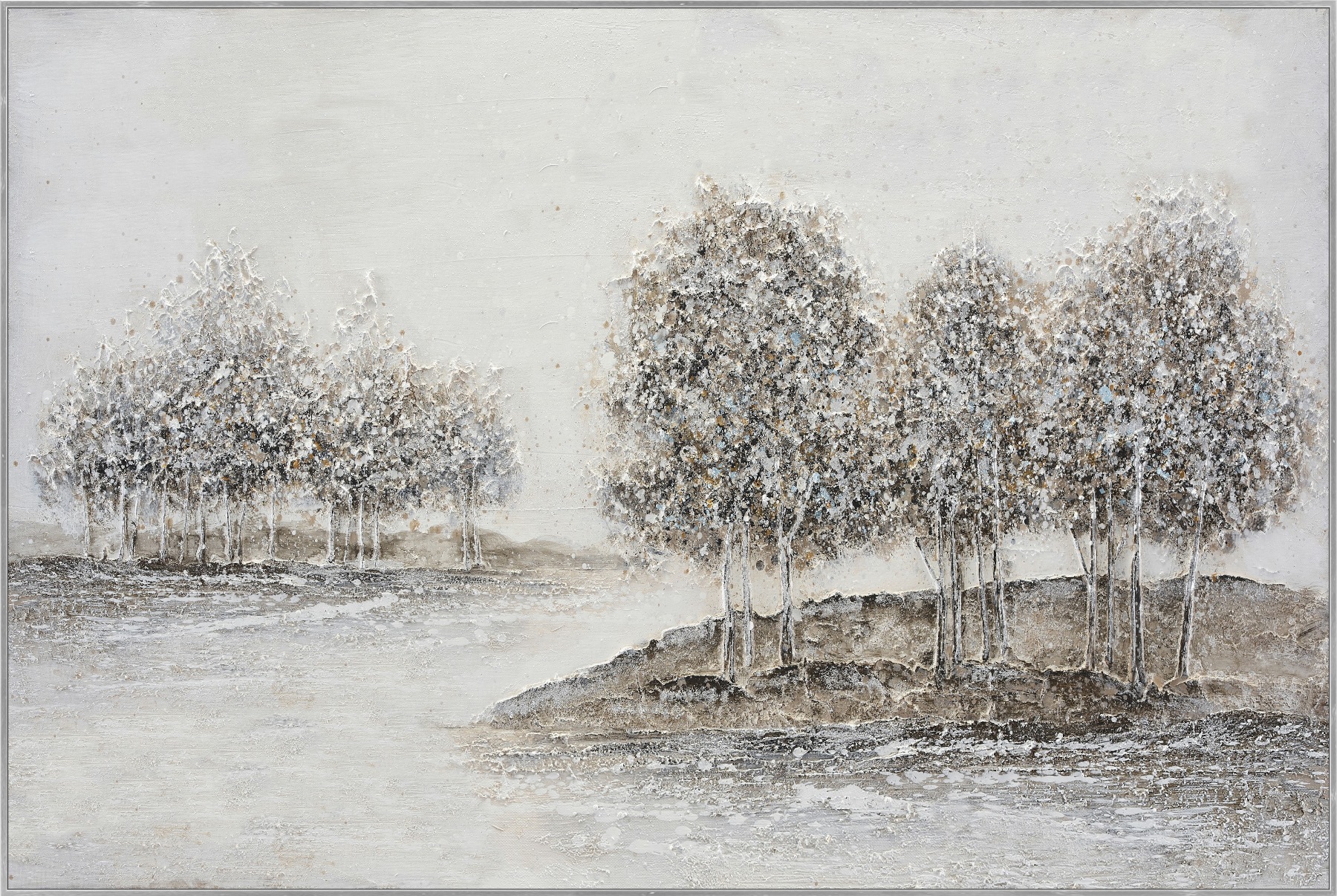 Image of Bönninghoff Ölgemälde "handarbeit gerahmt BÄUME 78x118 cm – Wandbild Deko neutral" Baum Bäume Landschaft 1 Stk. tlg. handgefertigt, jedes Bild ein Unikat, Schattenfugenrahmen