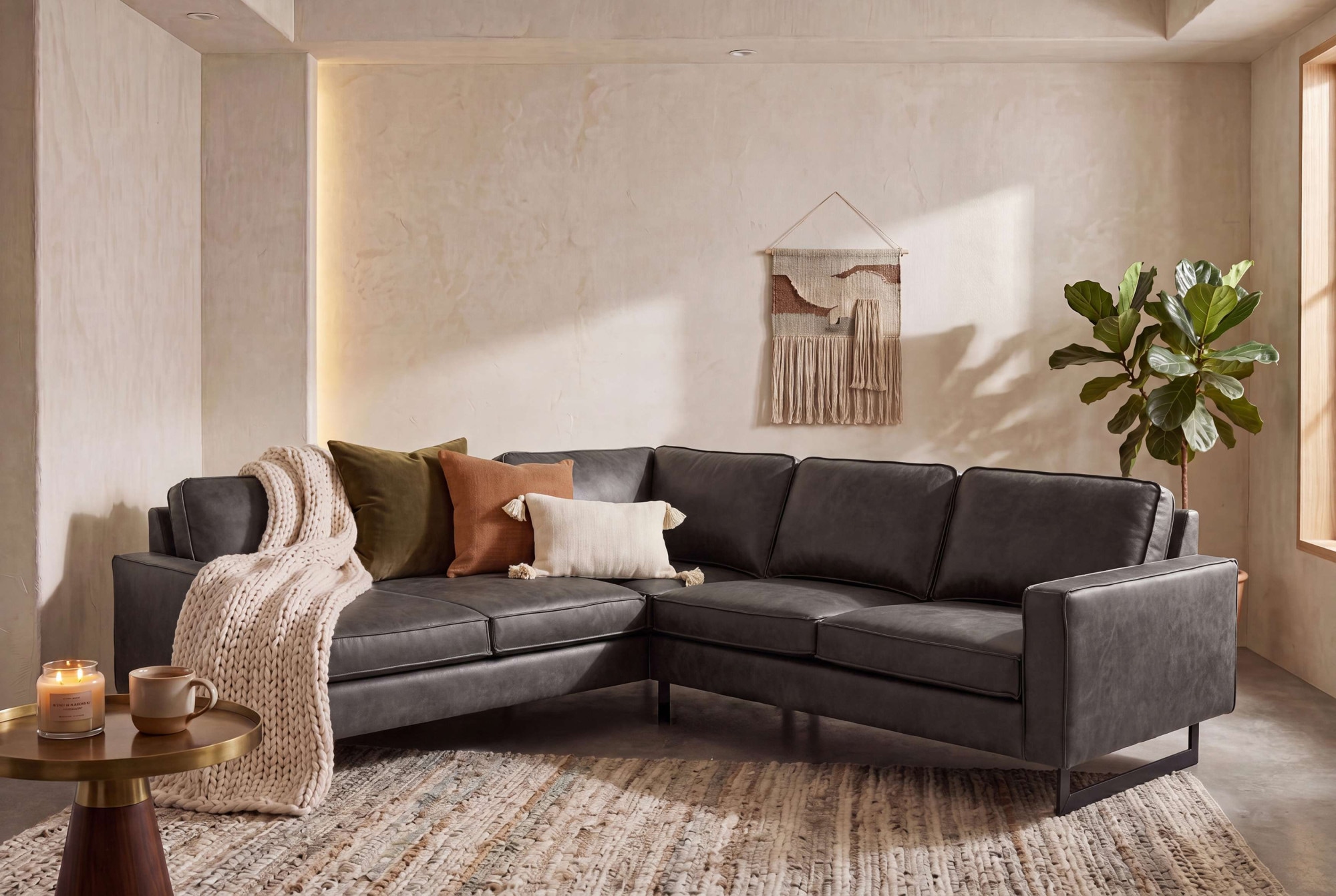 GOODproduct Canapé d'angle »Pinto, XXL, 250/290 cm, langer Schenkel, Ottomane« velours côtelé, chenille, aspect cuir, avec passepoil, pieds en métal, suspension ondulée