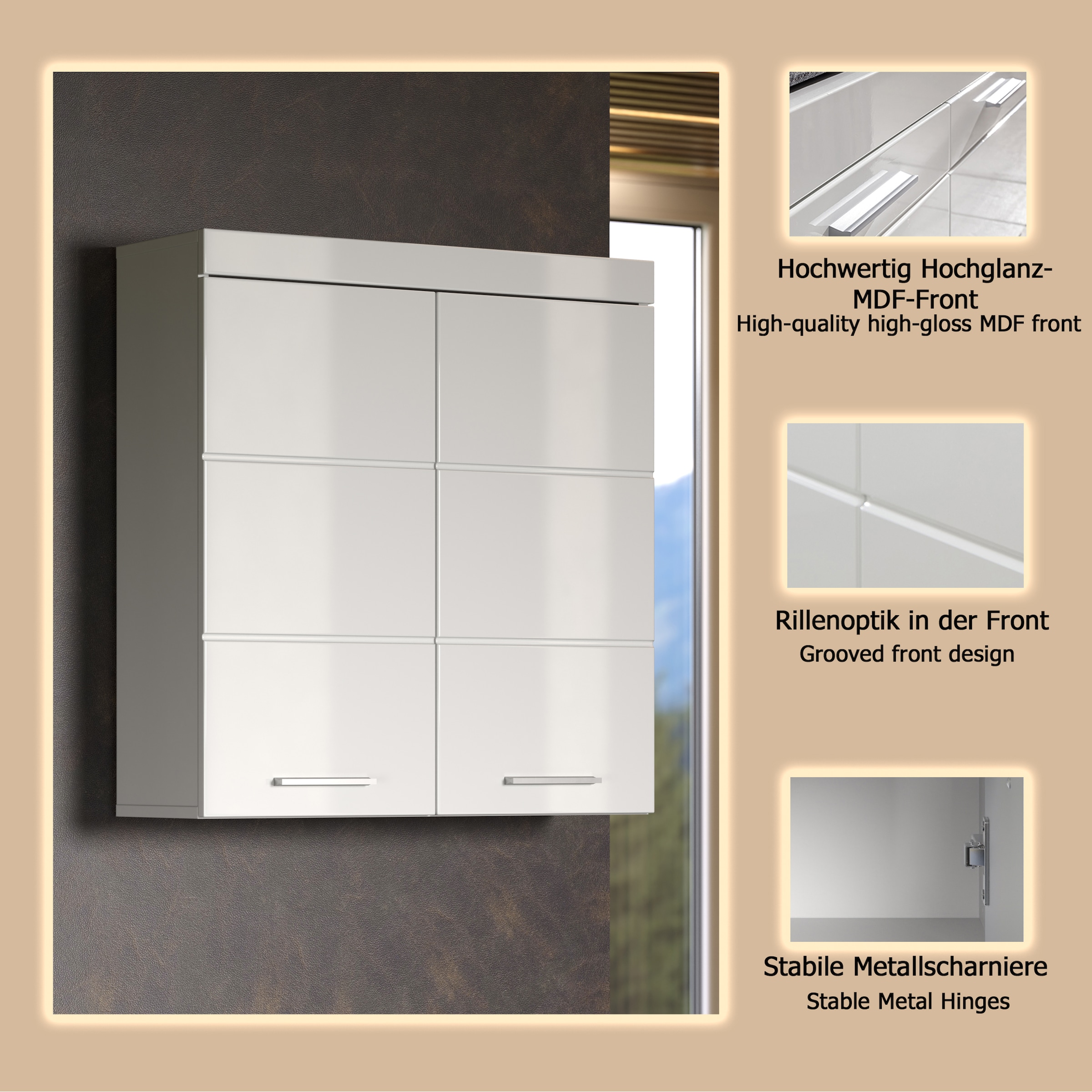 welltime Armoire suspendue »Avena« Badschrank breit mit verstellbaren Böden - Masse (B/T/H) 73/23/77 cm