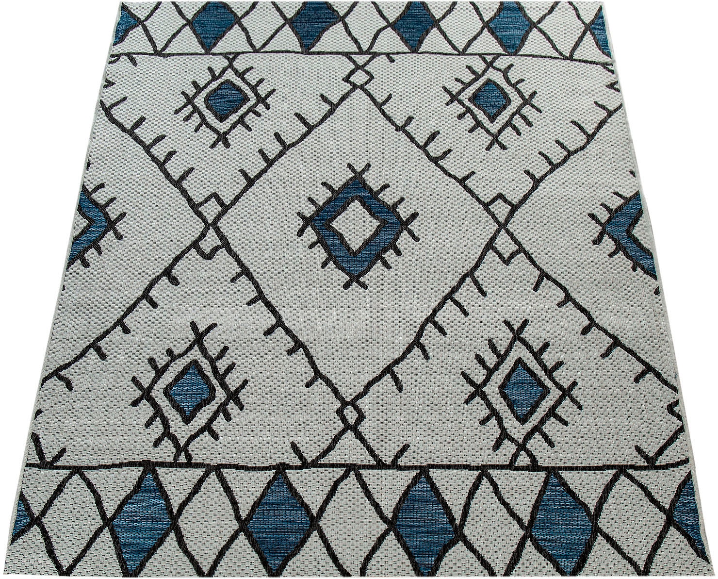 Image of Paco Home Teppich "Kuba 124" rechteckig 4 mm Höhe Flachgewebe, Rauten Design, In- und Outdoor geeignet, Wohnzimmer