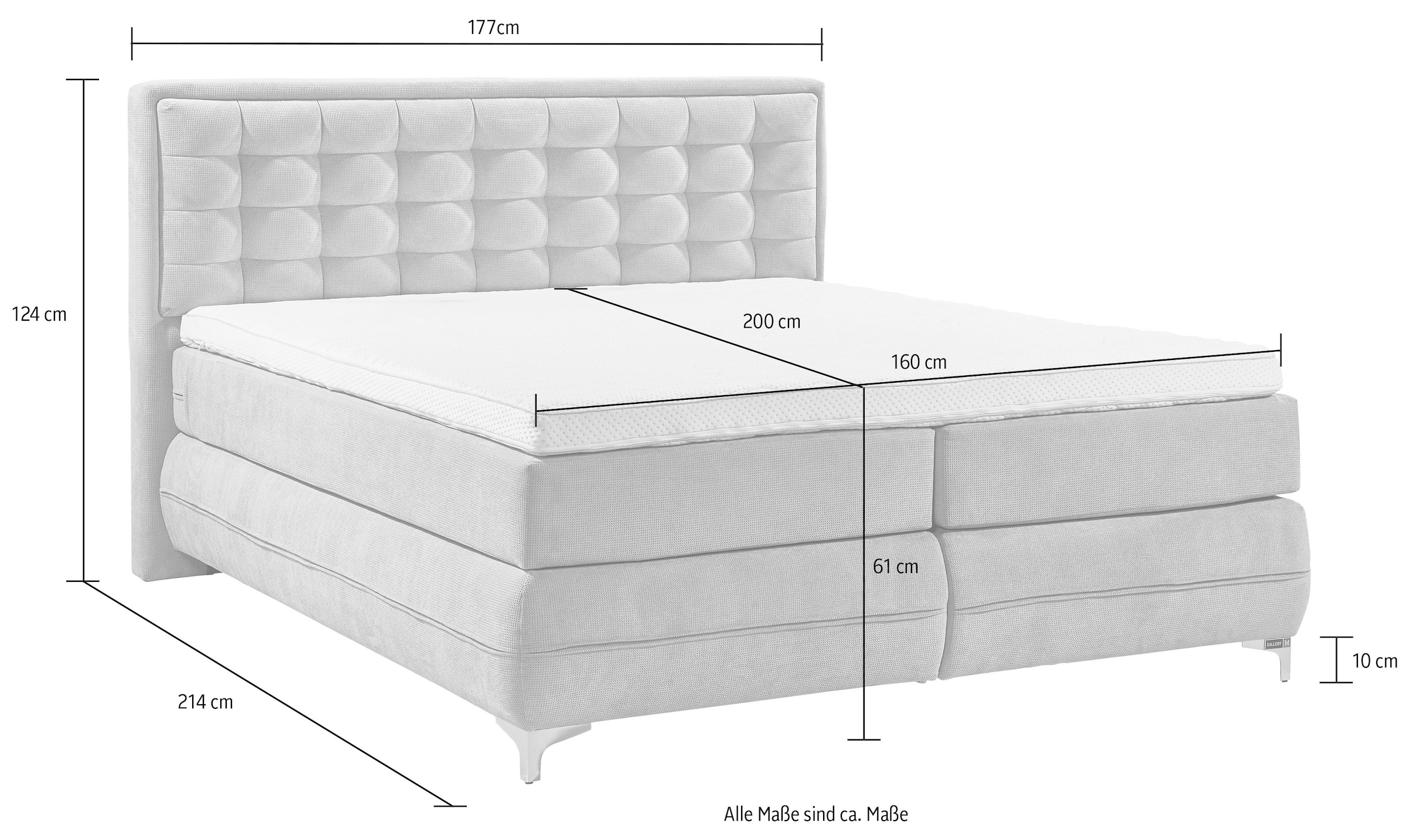 Musterring Boxspringbett »Dubai«, Winkelfuss in Chrom, 3 Härtegrade, Kopfteil in Kassettensteppung